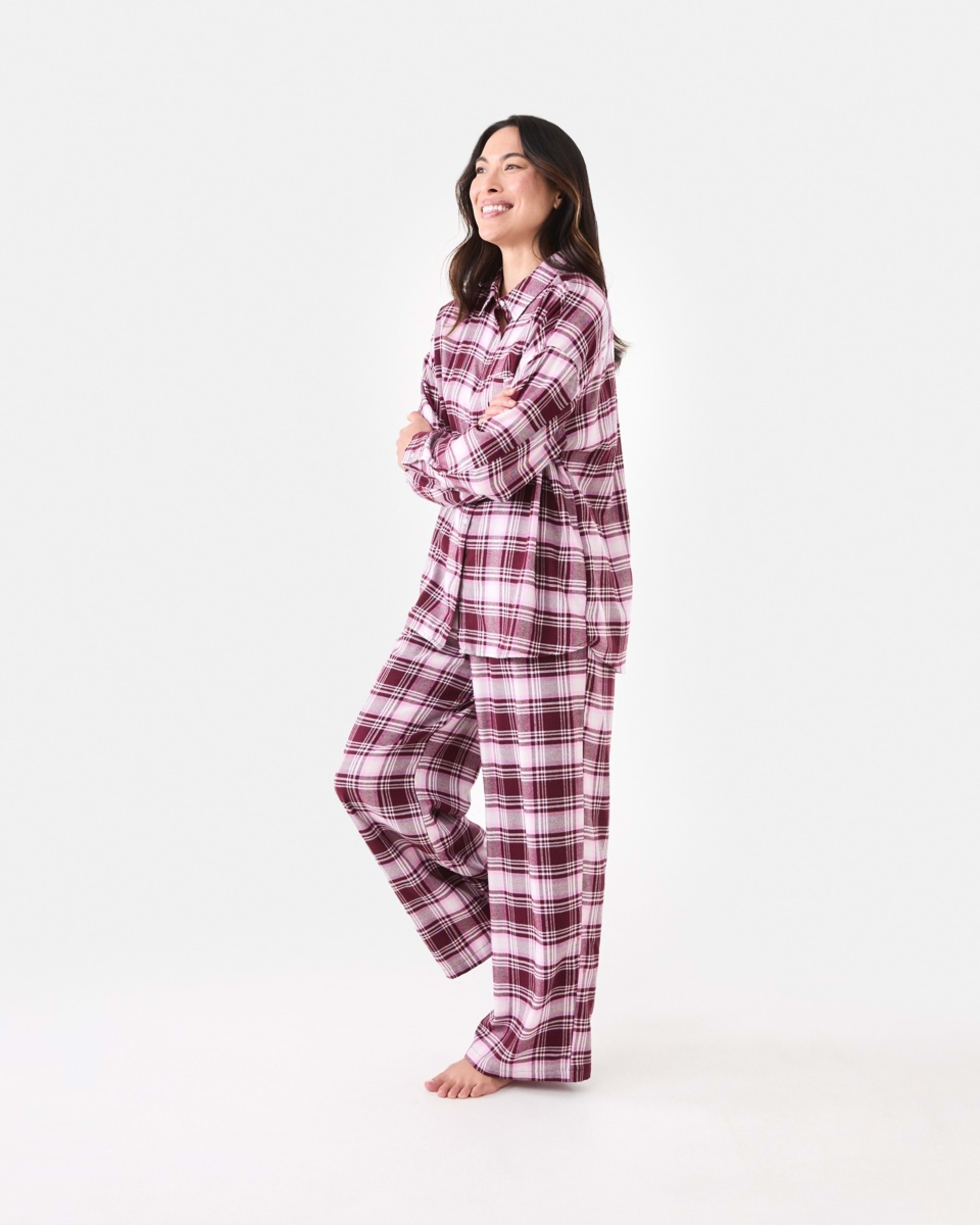 2 Relaxed Boyfriend Flannel Pyjama Set Burg Chk, 2 of 7