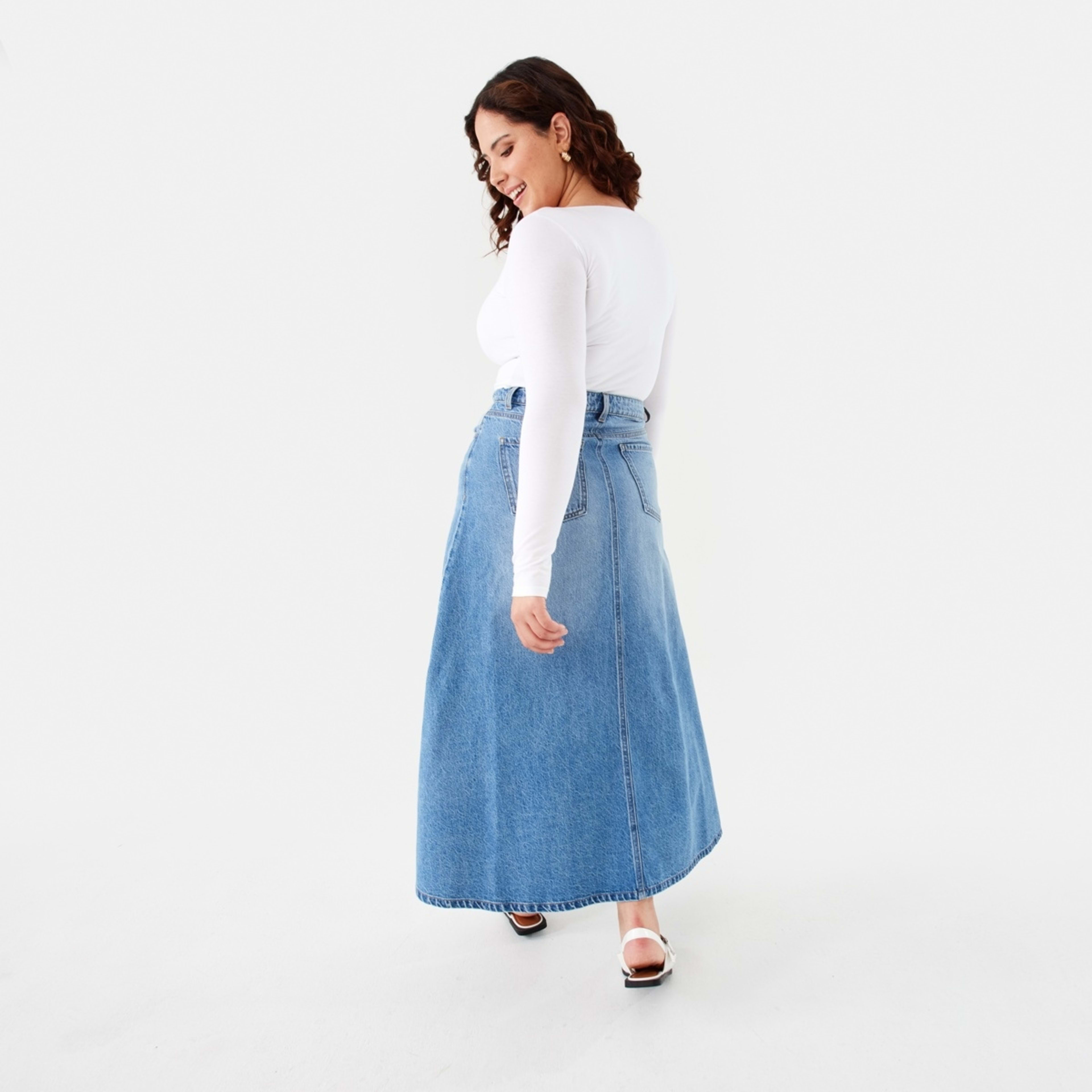 4 Denim A-Line Maxi Skirt Mid Wash, 4 of 9