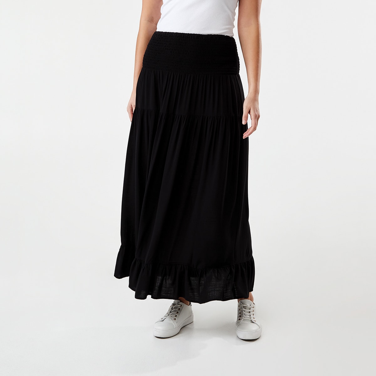 Shirred Tier Maxi Skirt Kmart