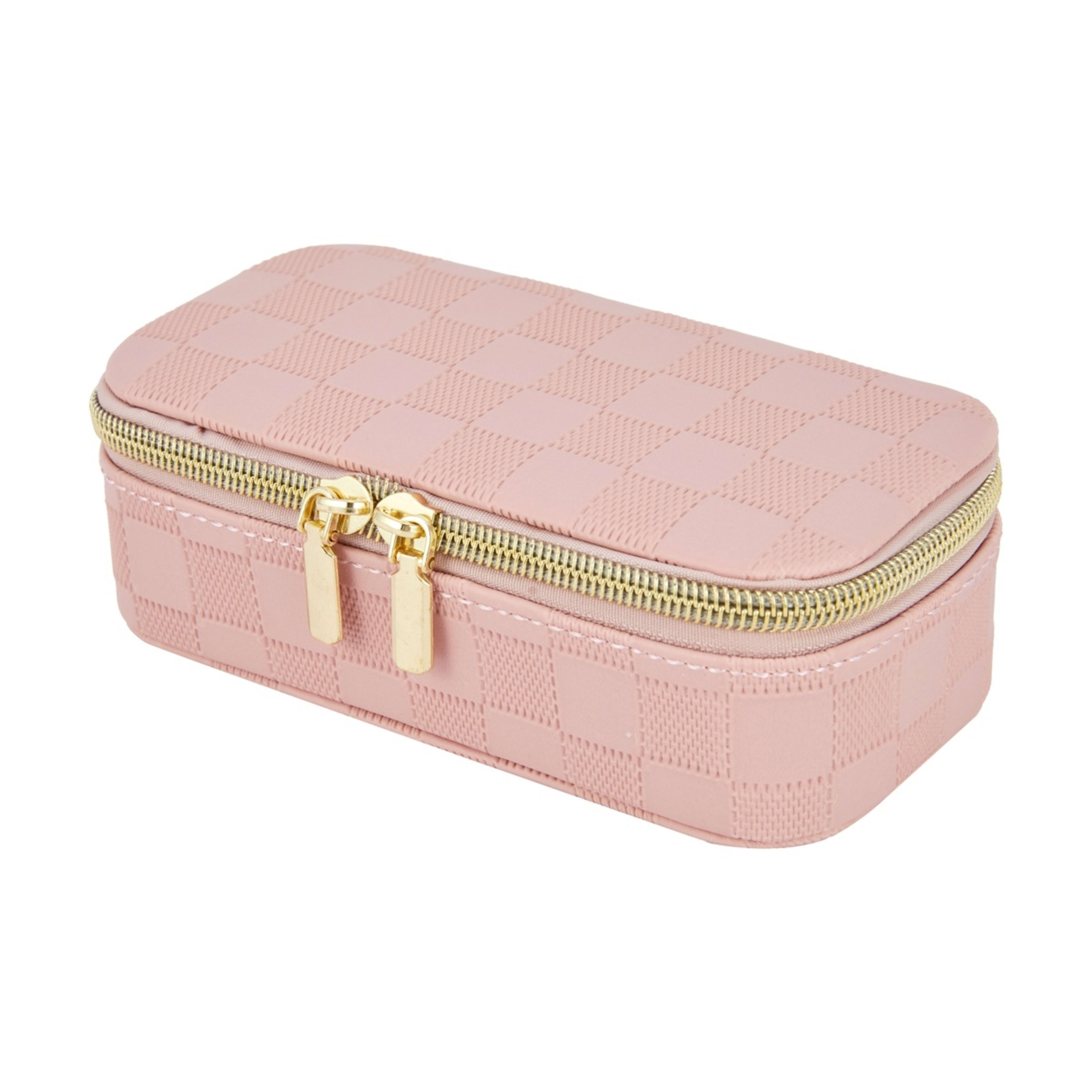 2 Pink Check Small Zip Jewellery Case, 2 of 7