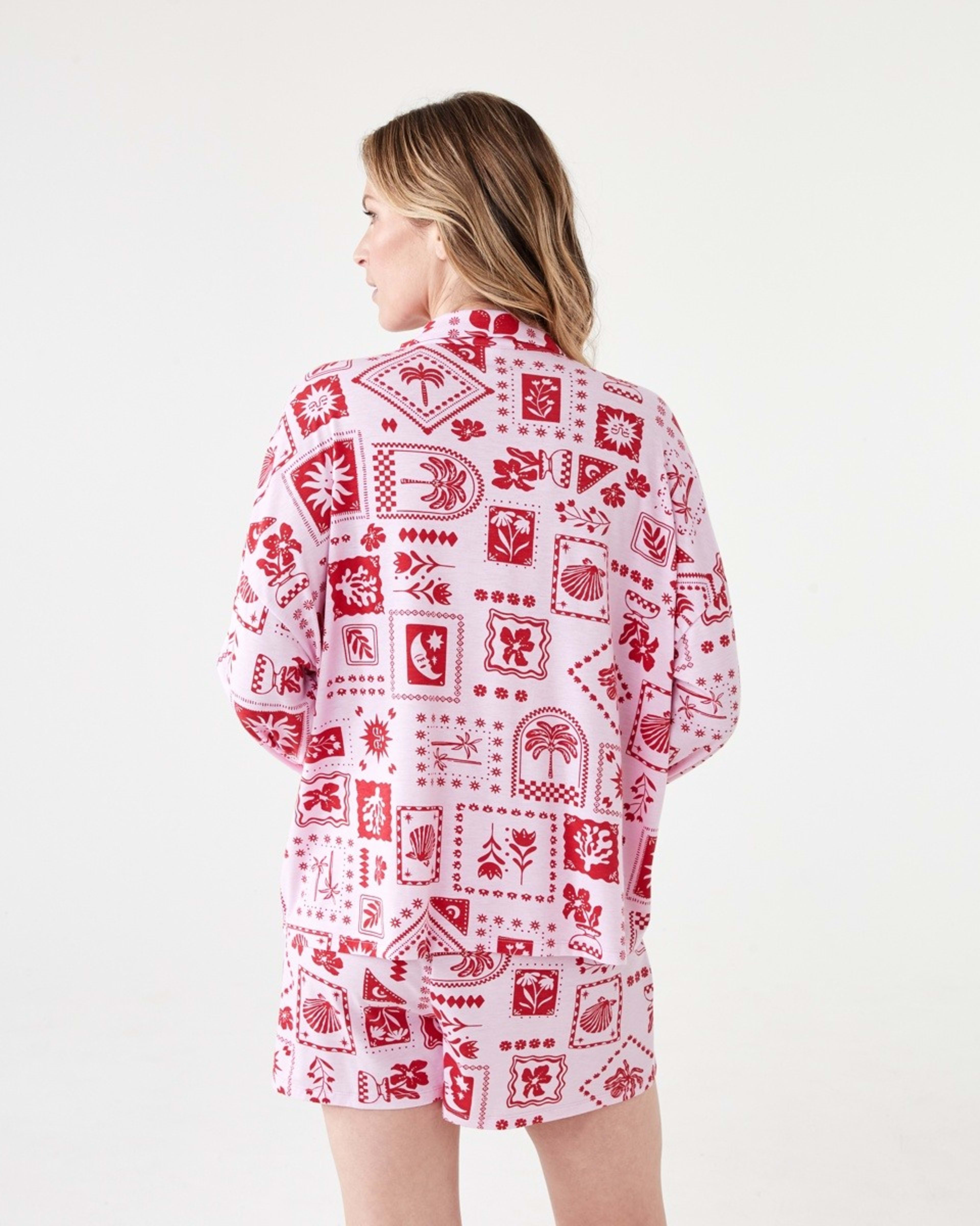 3 Long Sleeve Top and Shorts Comfort Pyjama Set VACAY STAMP PINK LADY, 3 of 8