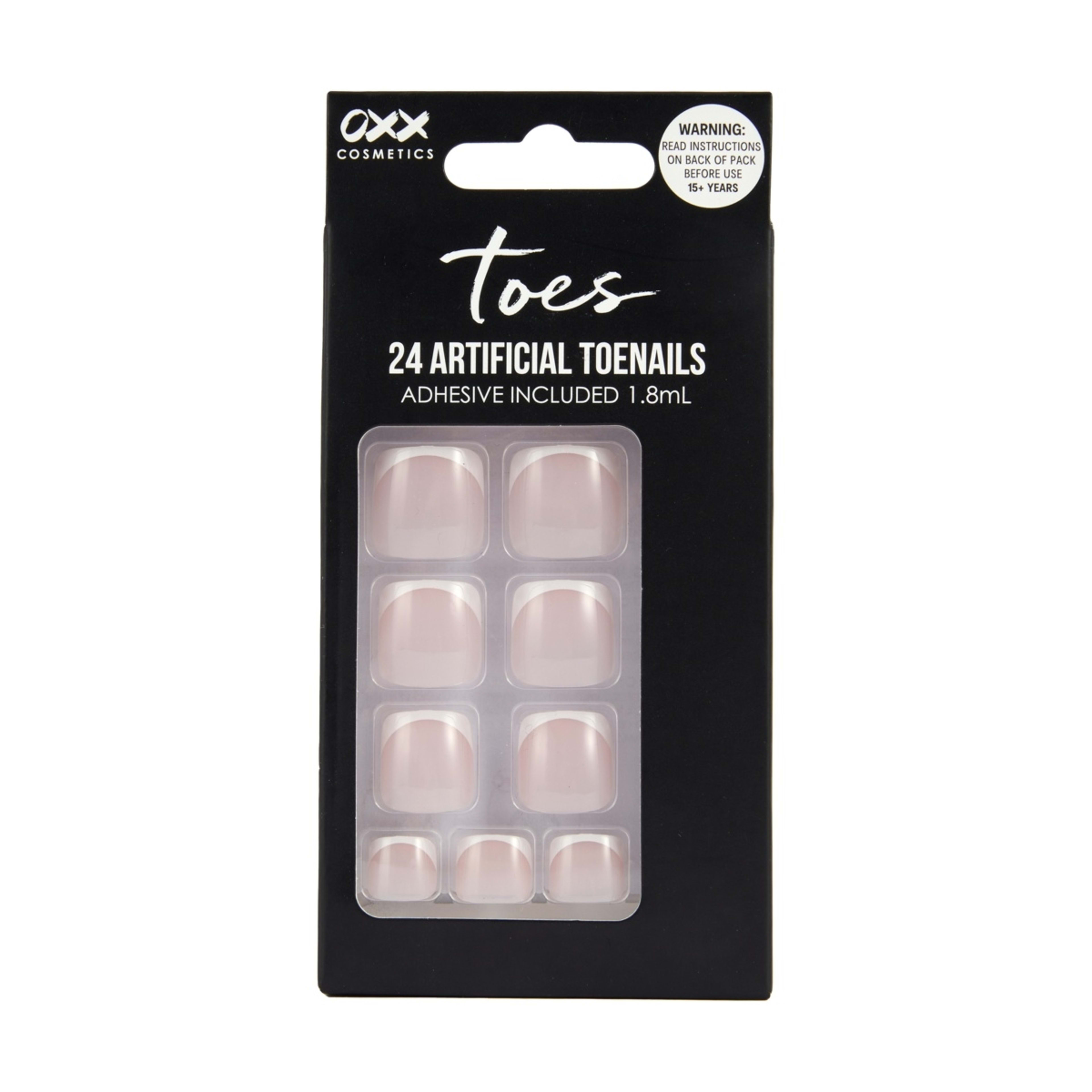 1 OXX Cosmetics 24 Pack Artificial Toenails with Adhesive - French Tip, Pink