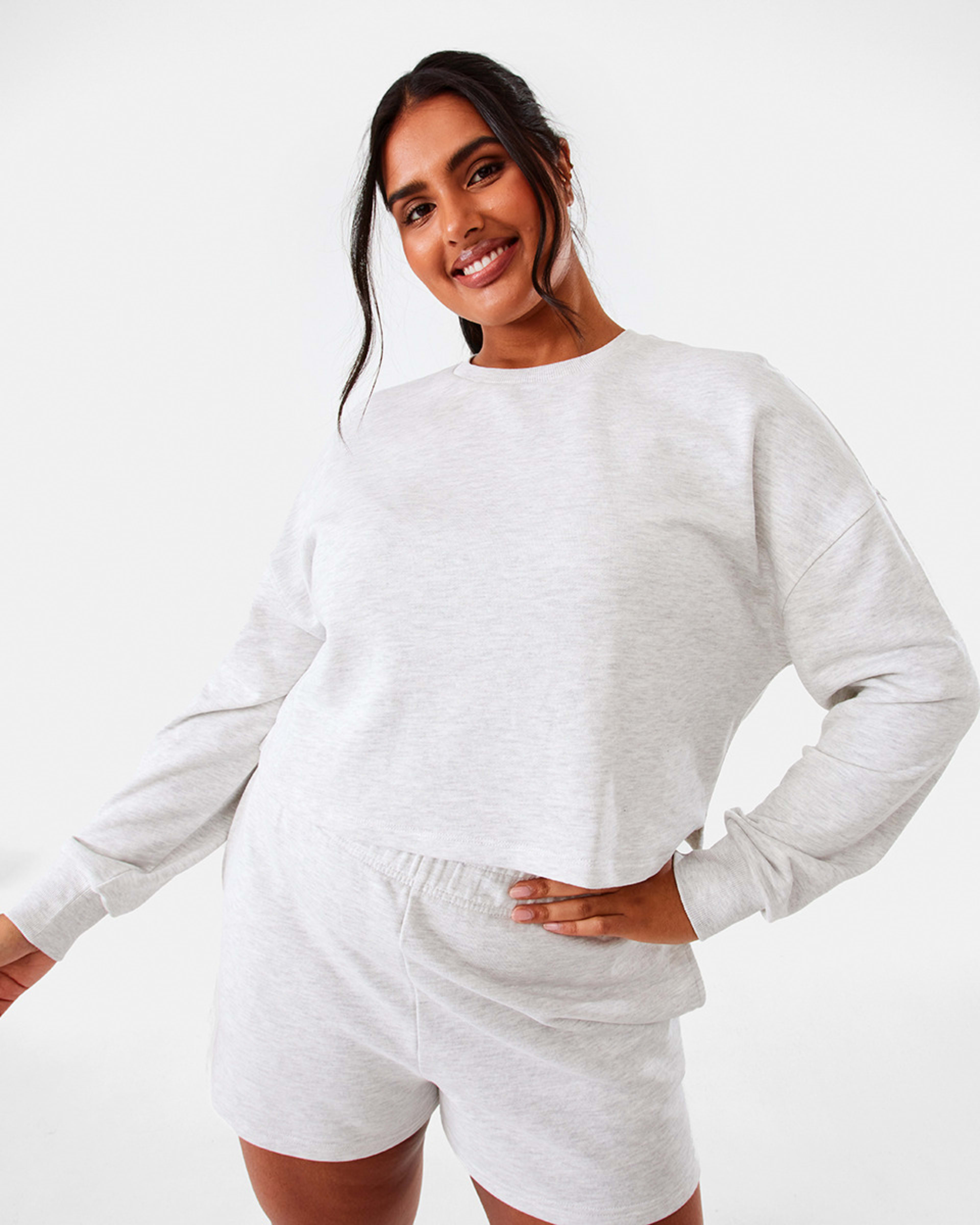 3 Active Womens Cropped Crew Neck Relaxed Sweatshirt White Marl, 3 of 10