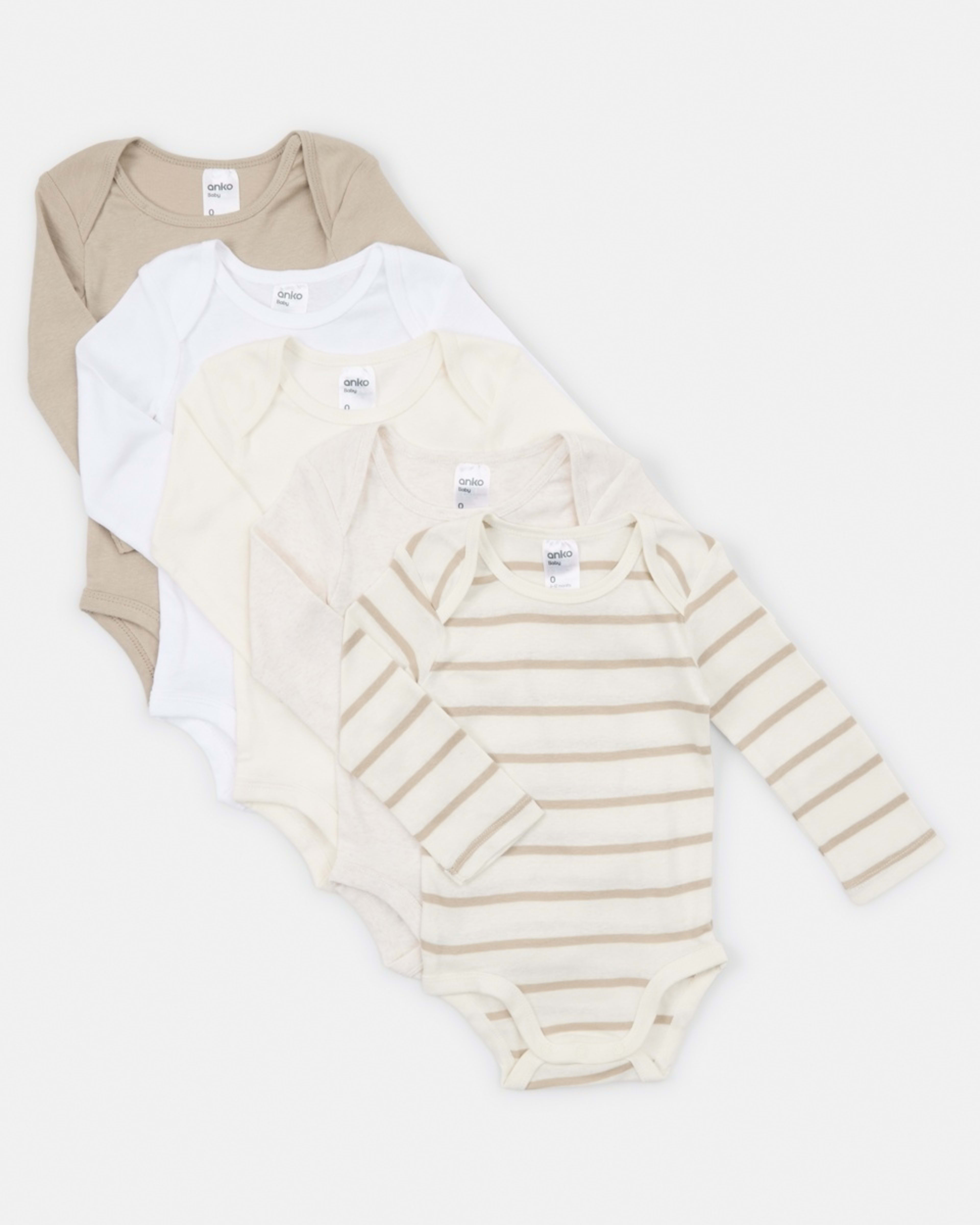 1 5 Pack Long Sleeve Bodysuits Neutral 5pk