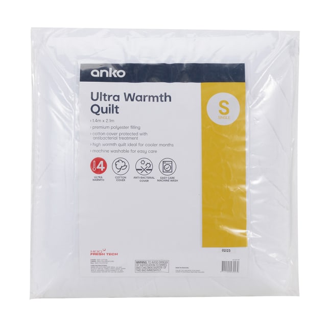 Ultra Warmth Quilt Single Bed, White Kmart