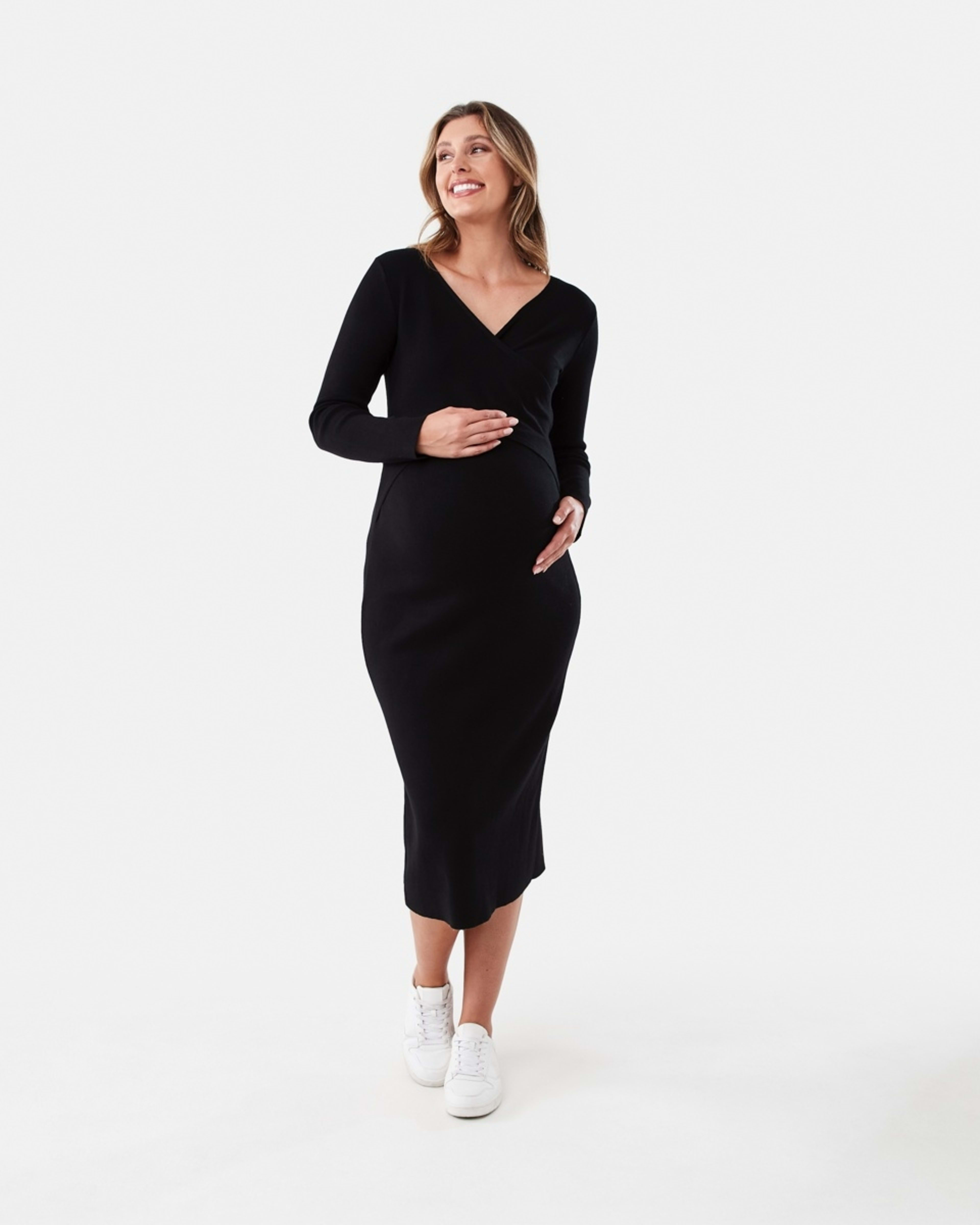 1 Maternity Cross Front Knit Midi Dress Black