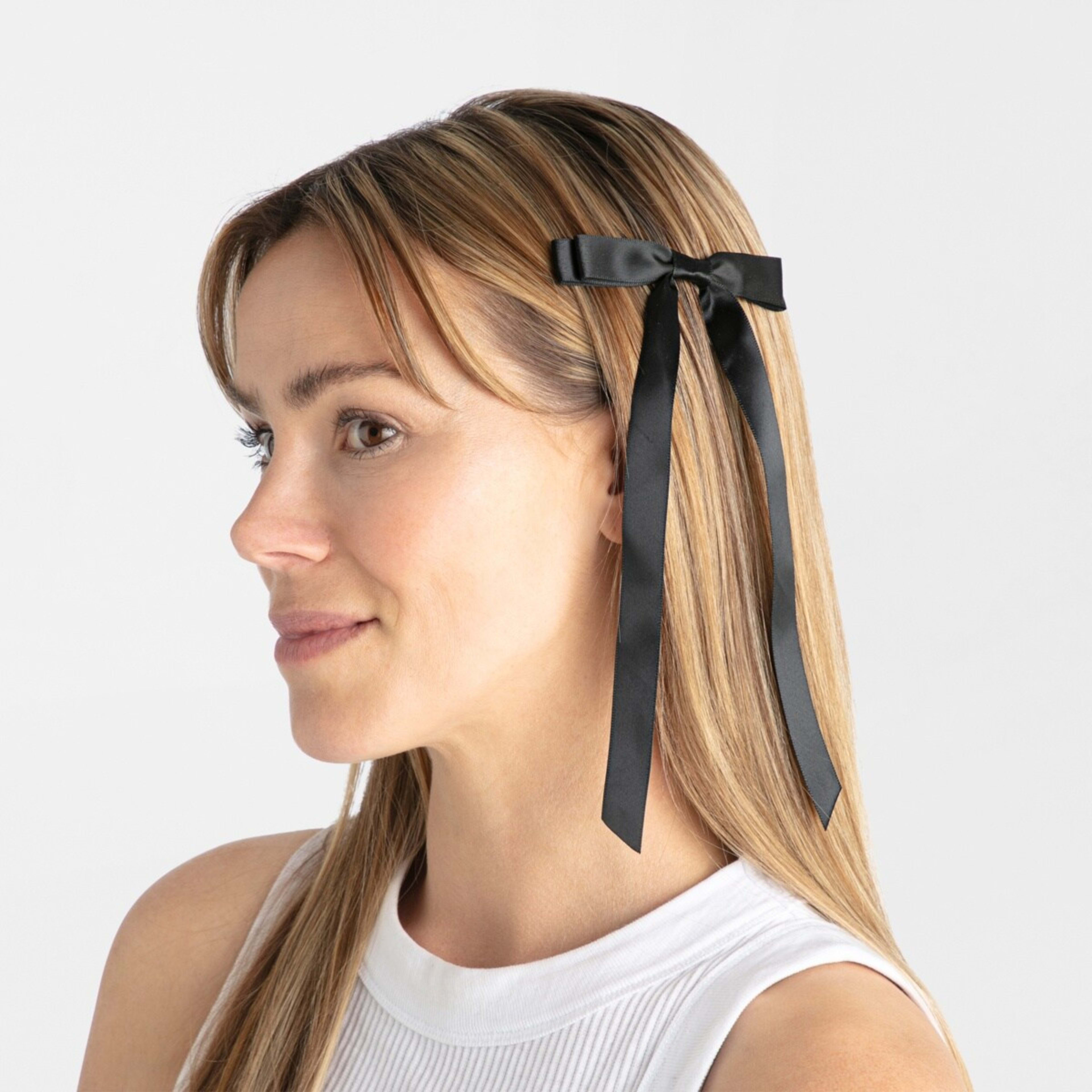 4 2 Pack Black Ribbon Bow Slide Hair Clips, 4 of 5