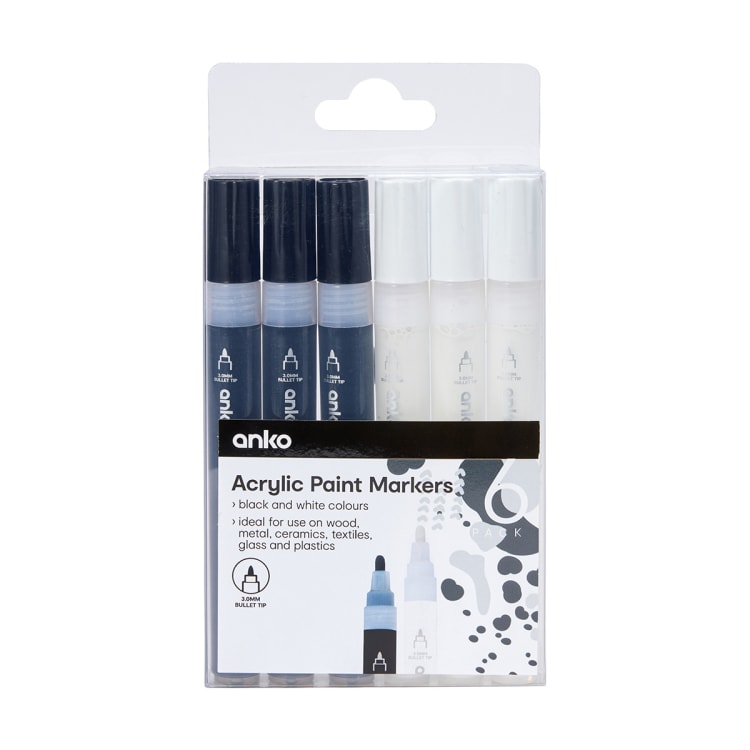 6 Pack Acrylic Paint Markers Black and White Kmart