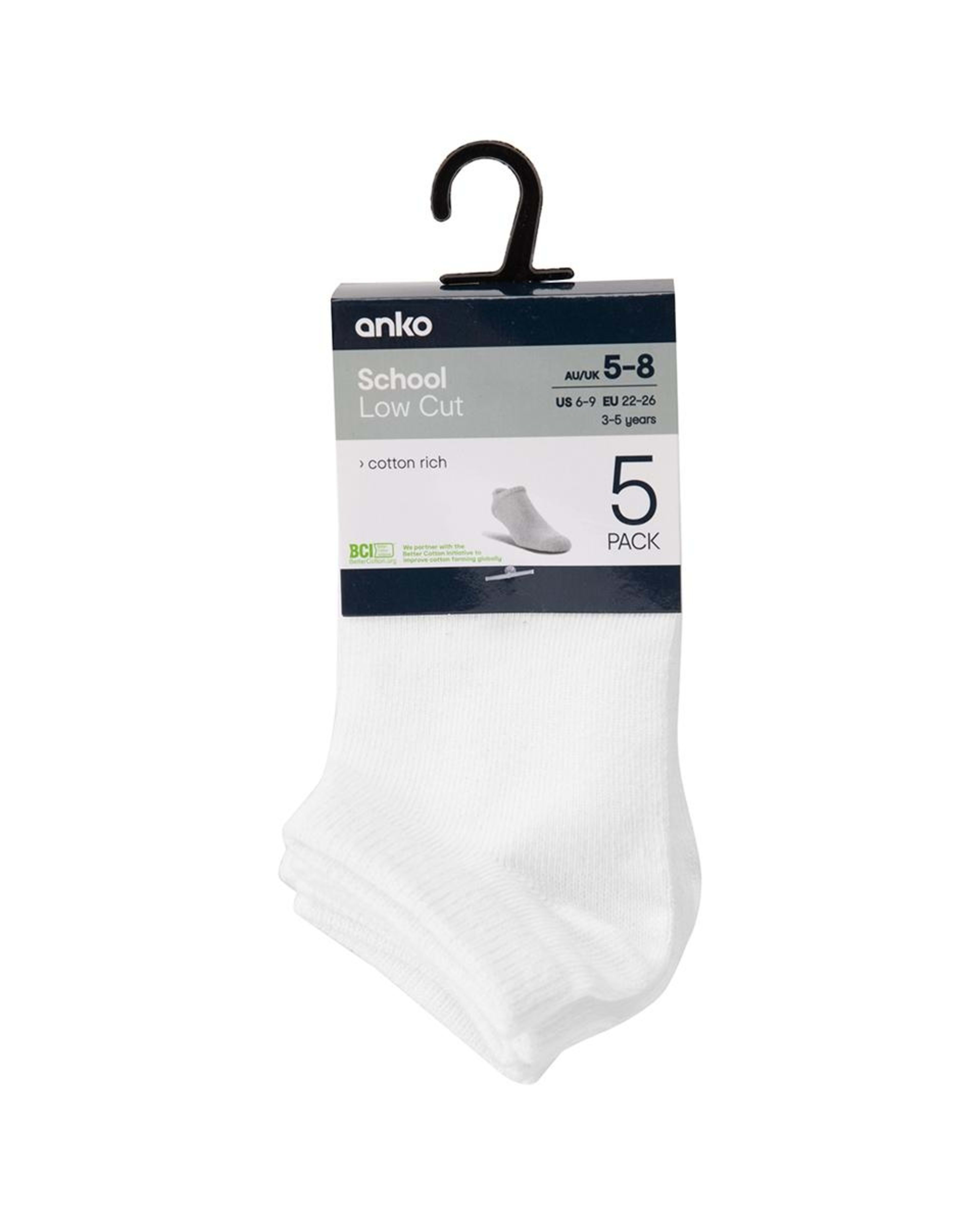 3 5 Pack School Low Cut Socks WHITE, 3 of 3