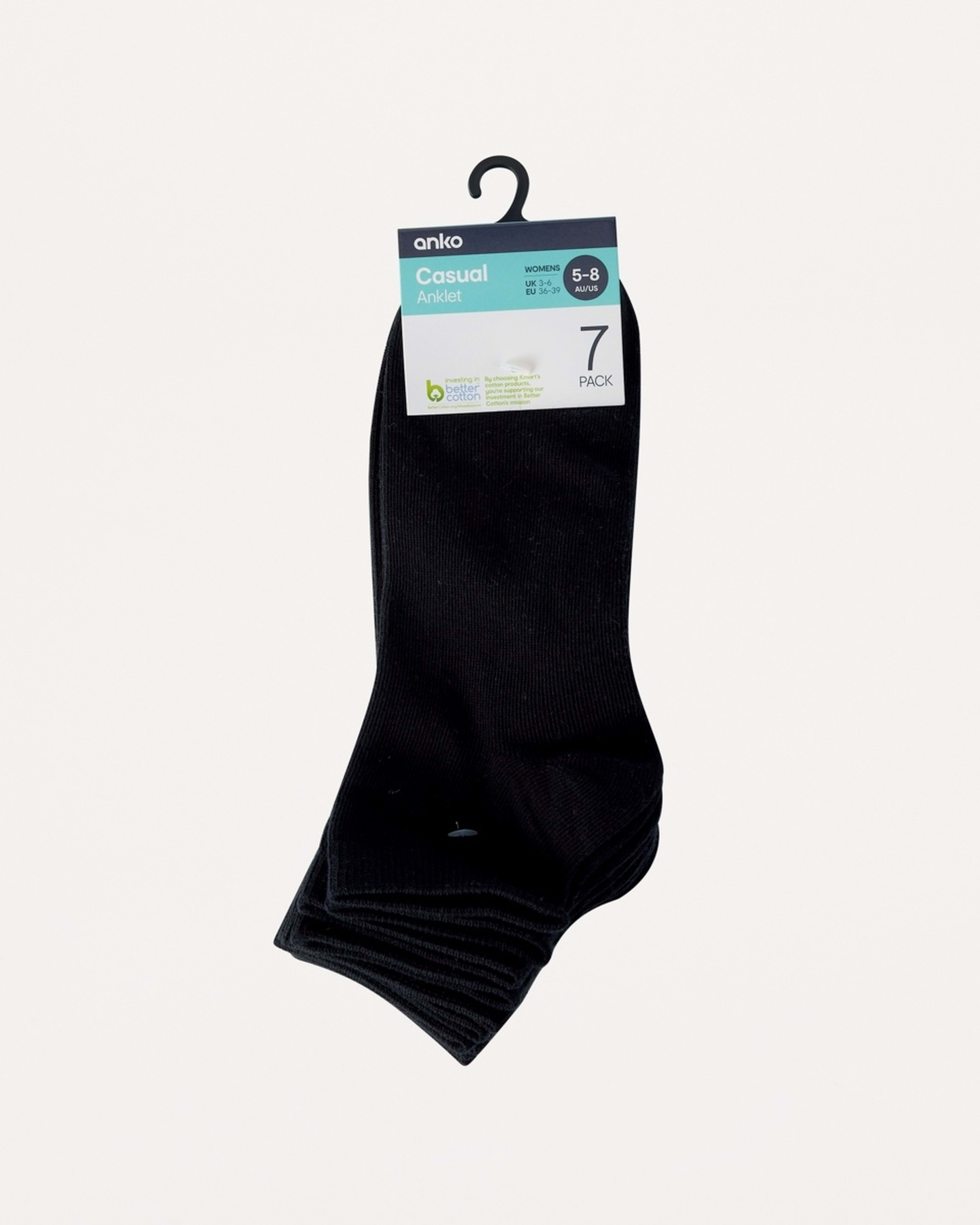 3 7 Pack Plain Anklets Black, 3 of 3