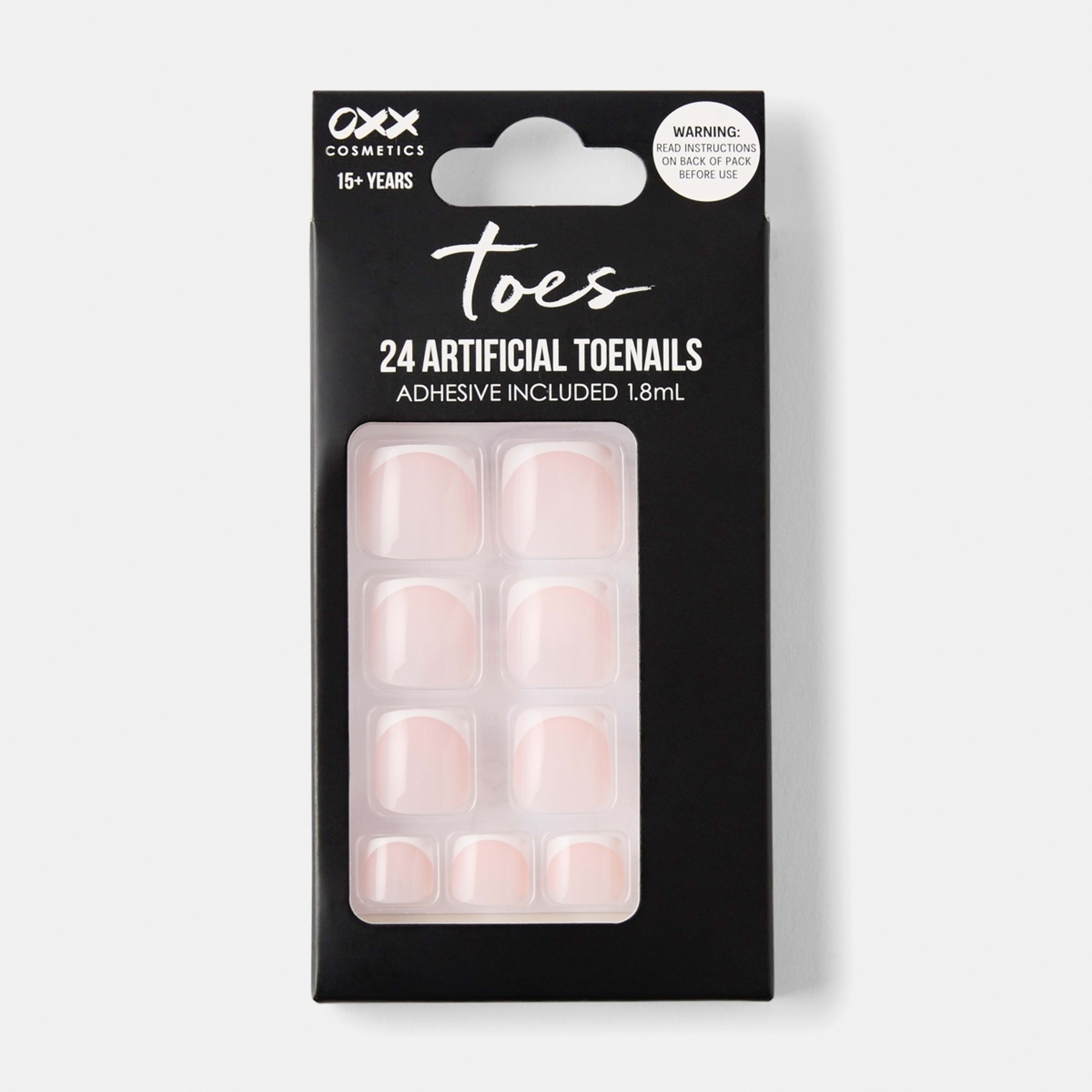 1 OXX Cosmetics 24 Pack Artificial Toenails with Adhesive - French Tip, Pink