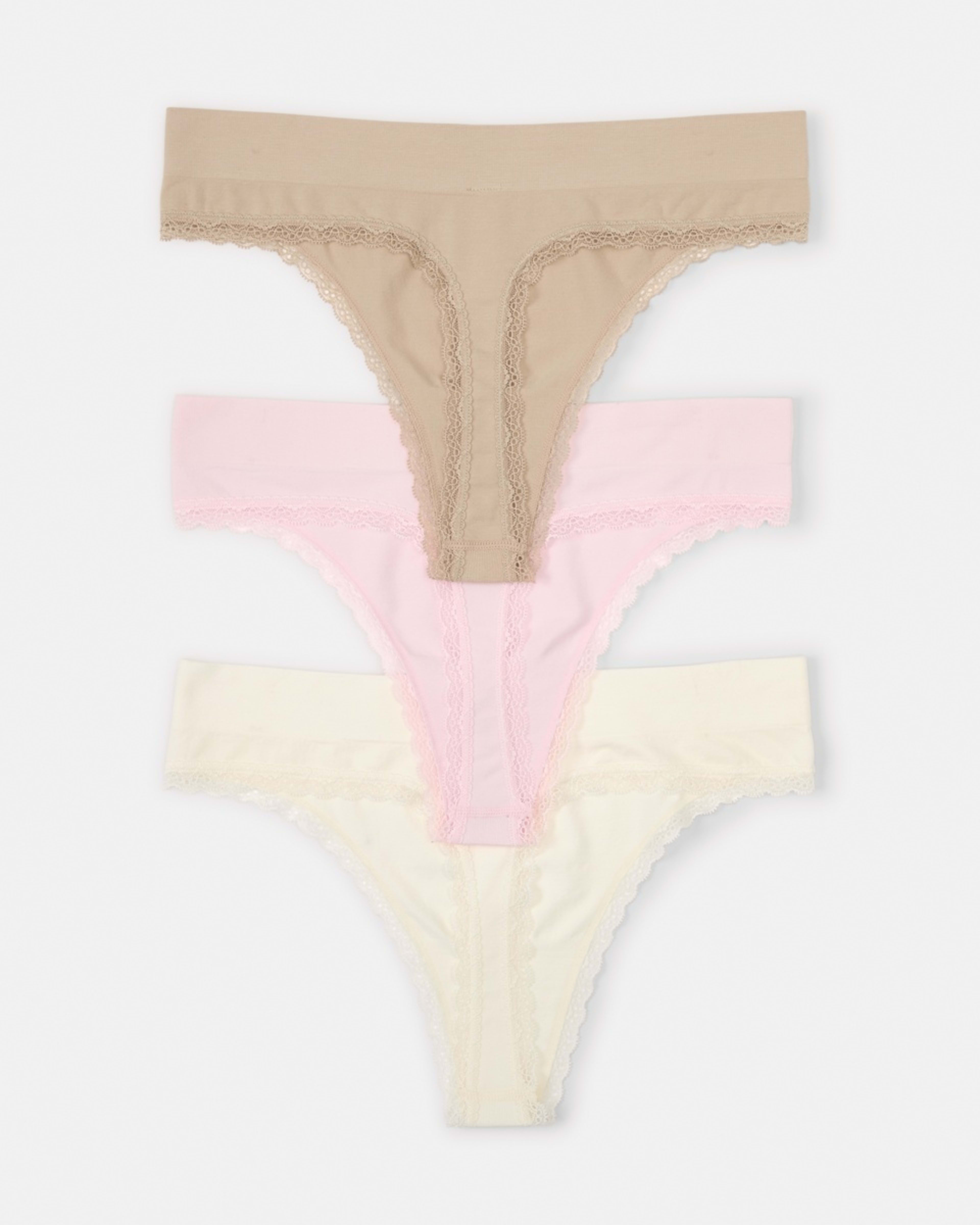 2 3 Pack Seamfree Bamboo Lace G-string Briefs PINK CHALK, WHISPER WHITE, LIGHT FAWN, 2 of 8
