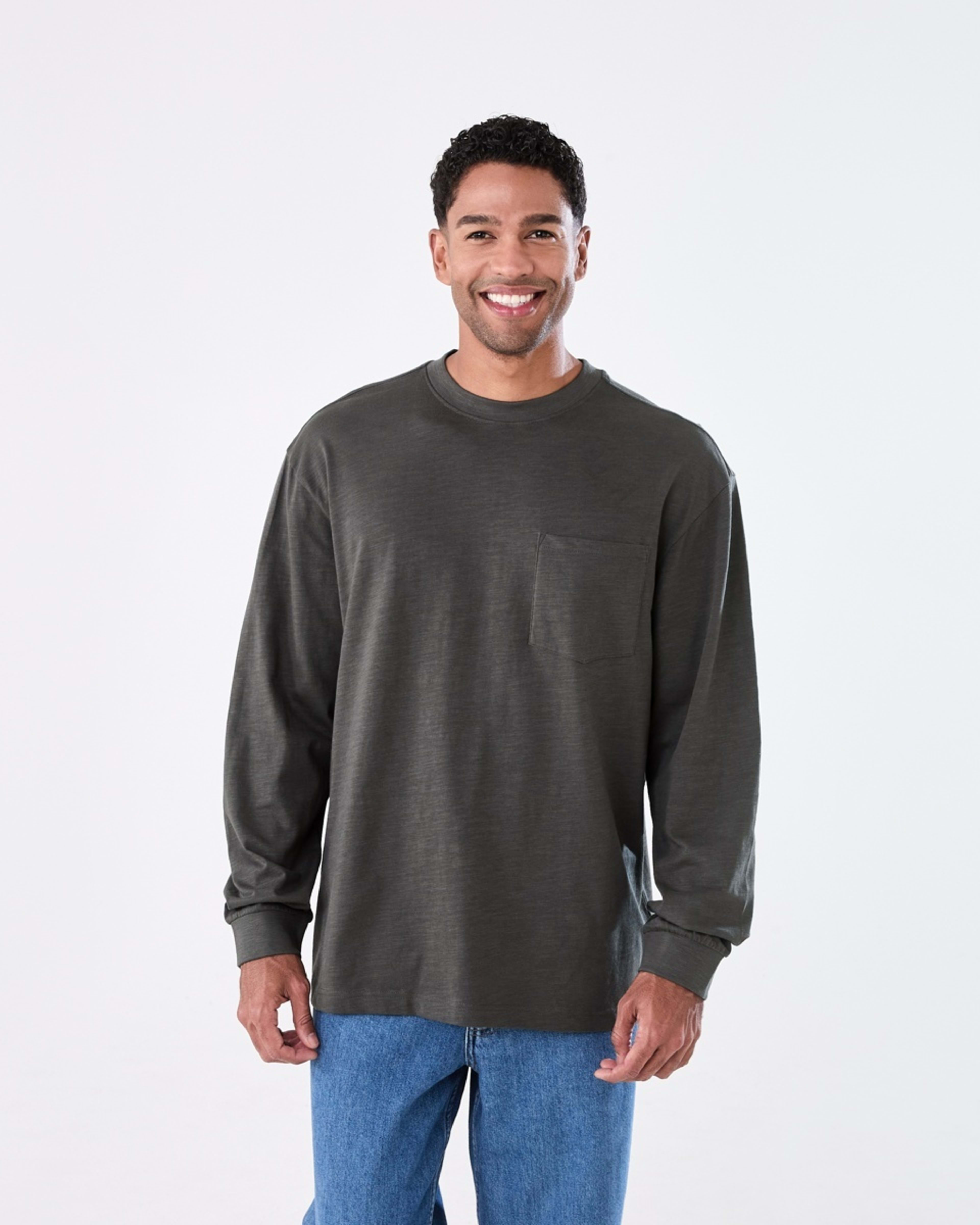 1 Long Sleeve Oversized Slub Pocket T-shirt VOLCANIC ROCK