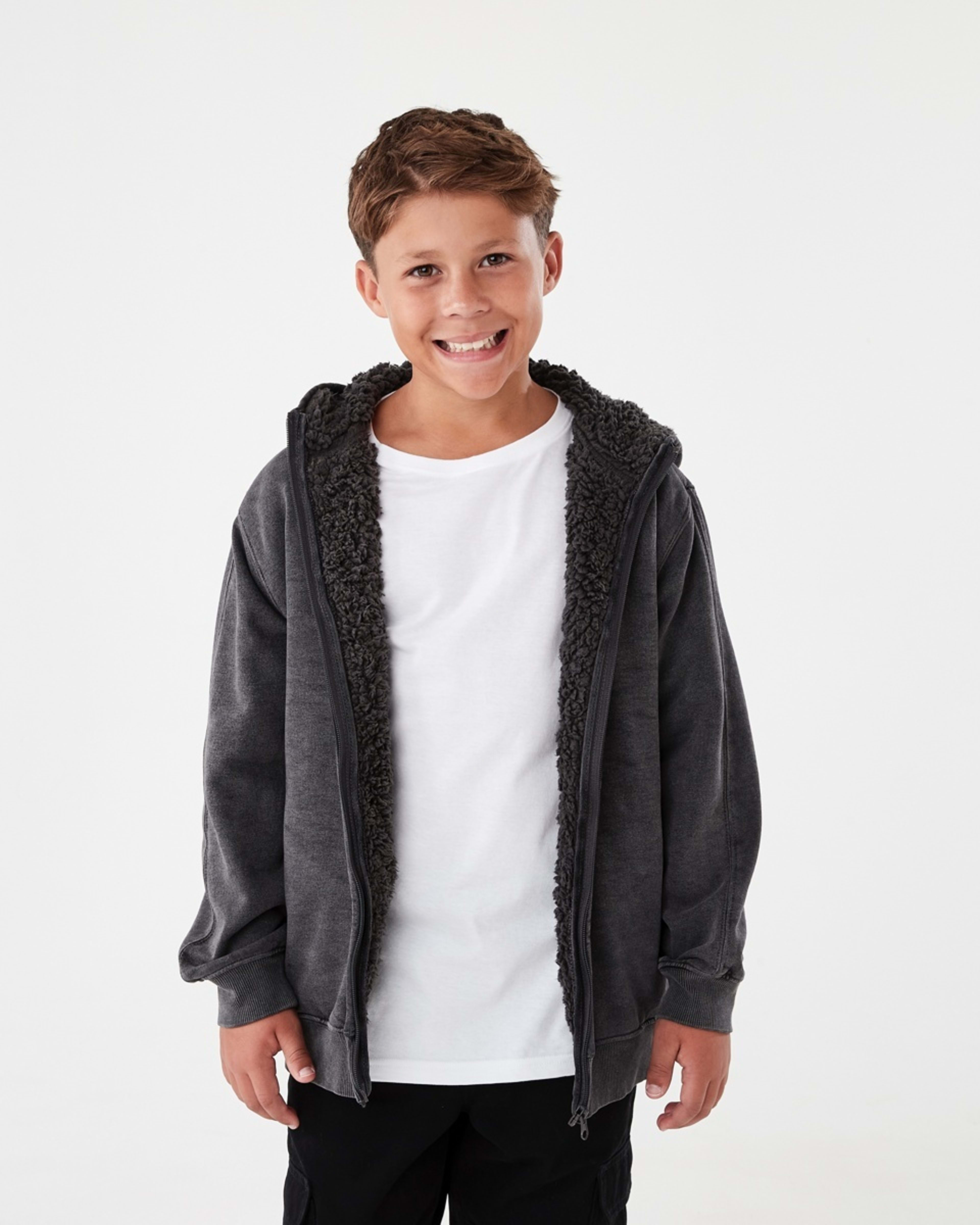 1 Sherpa Lined Zip Through Hoodie Dark Magnet, 1 of 8