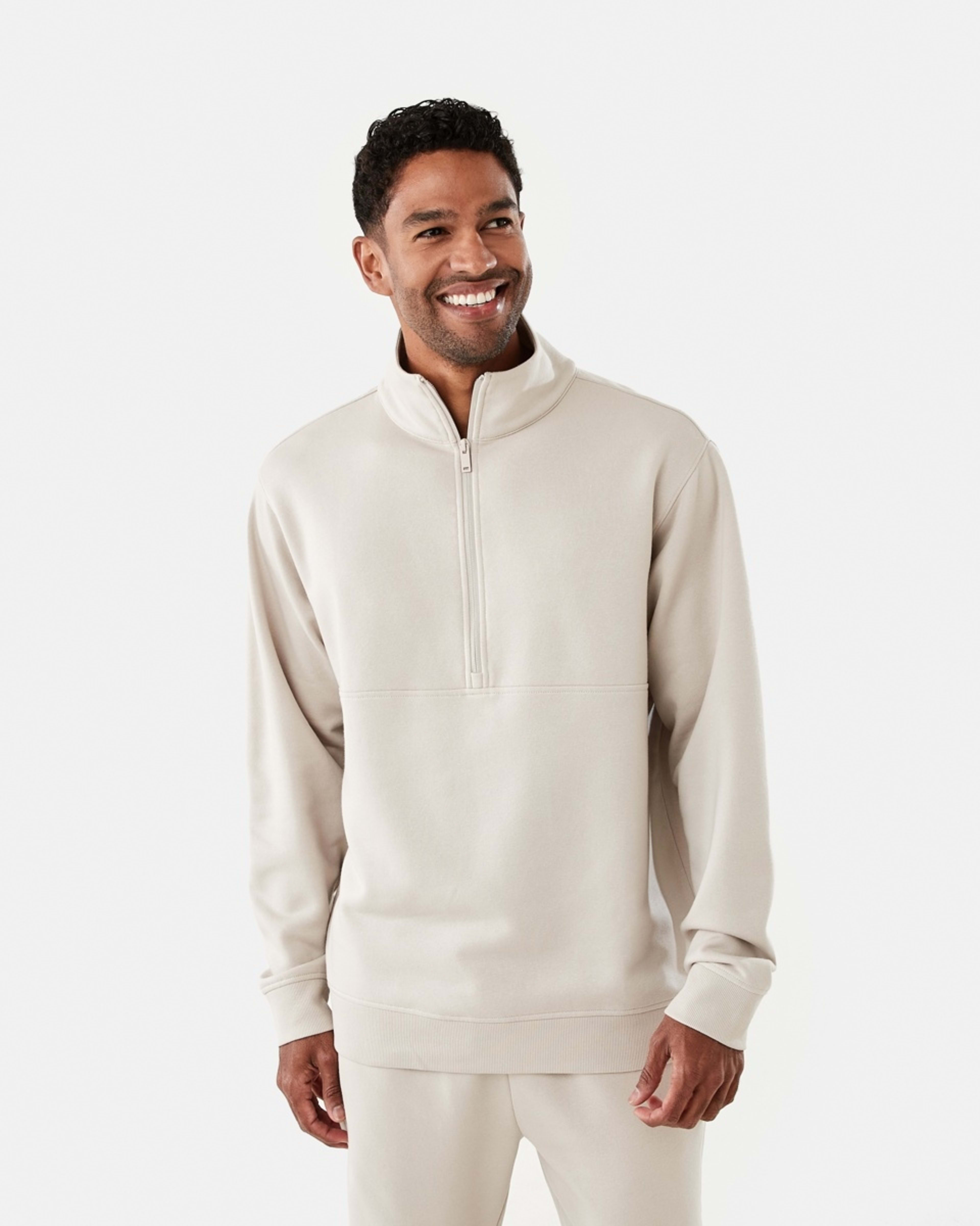 1 Active Mens Half Zip Pullover Sil Beige, 1 of 6