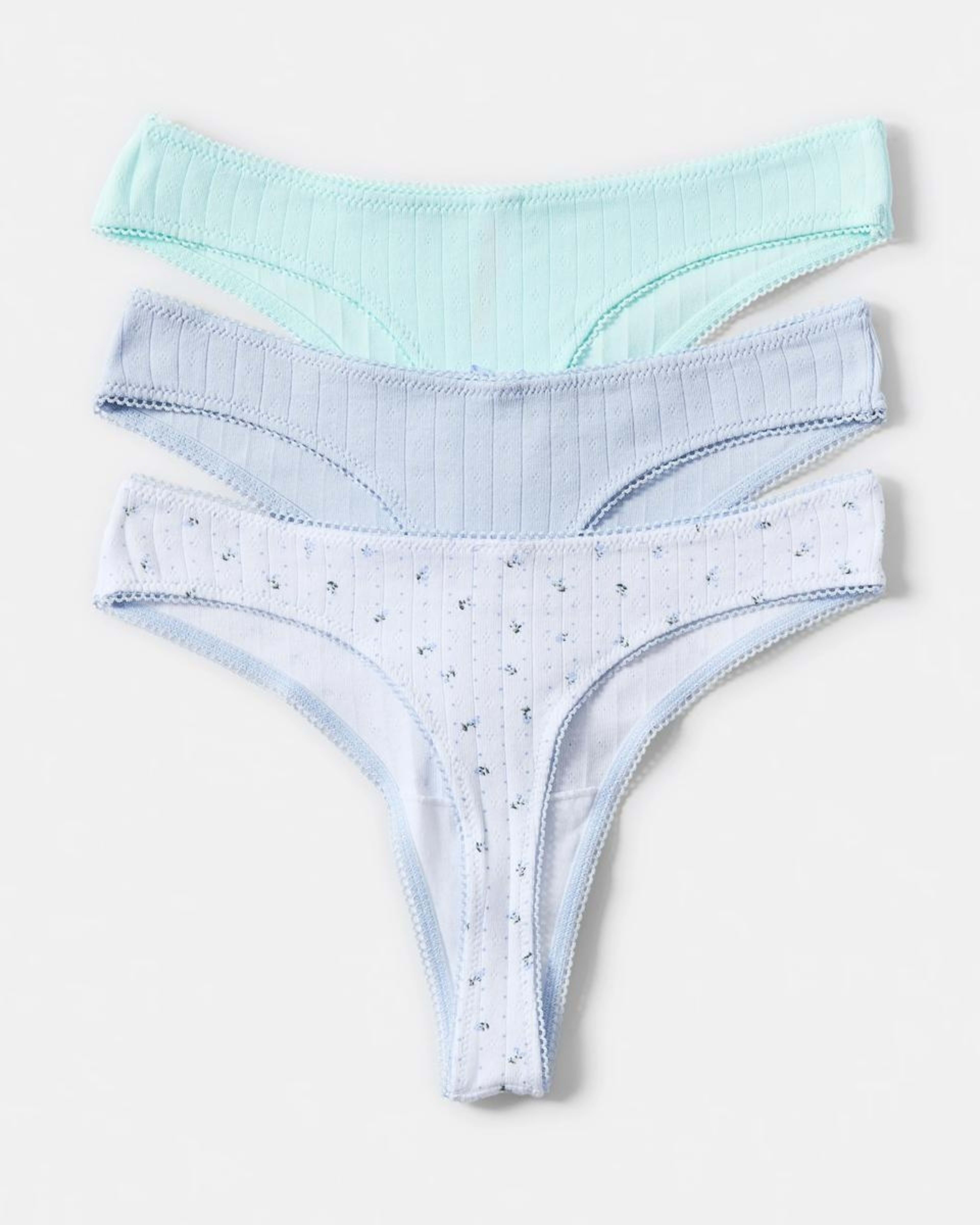 2 3 Pack Pointelle G-String Briefs FLORAL DOT, HALOGEN BLUE, BAY BREEZE, 2 of 9