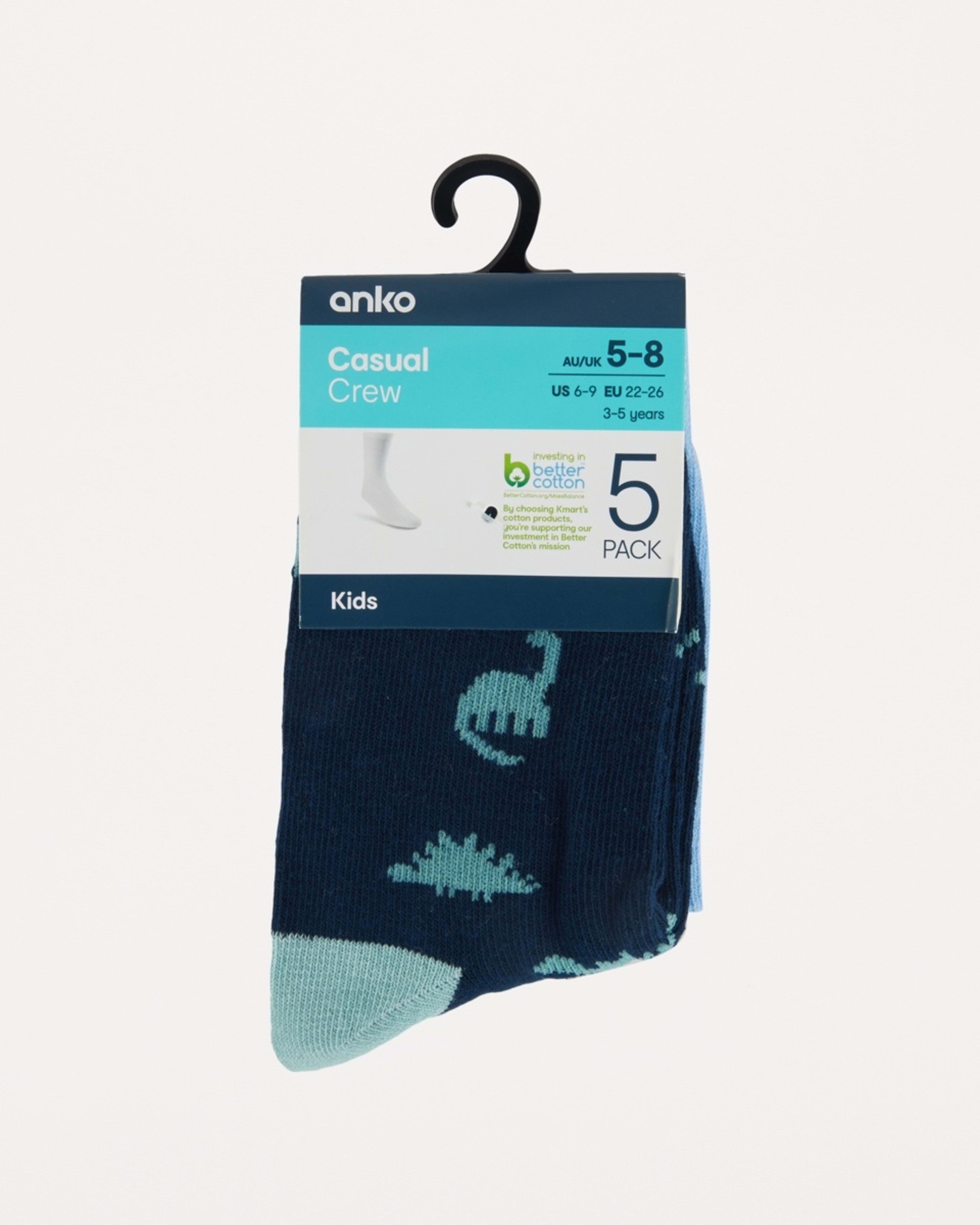 3 5 Pack Crew Socks Multi Dino, 3 of 3