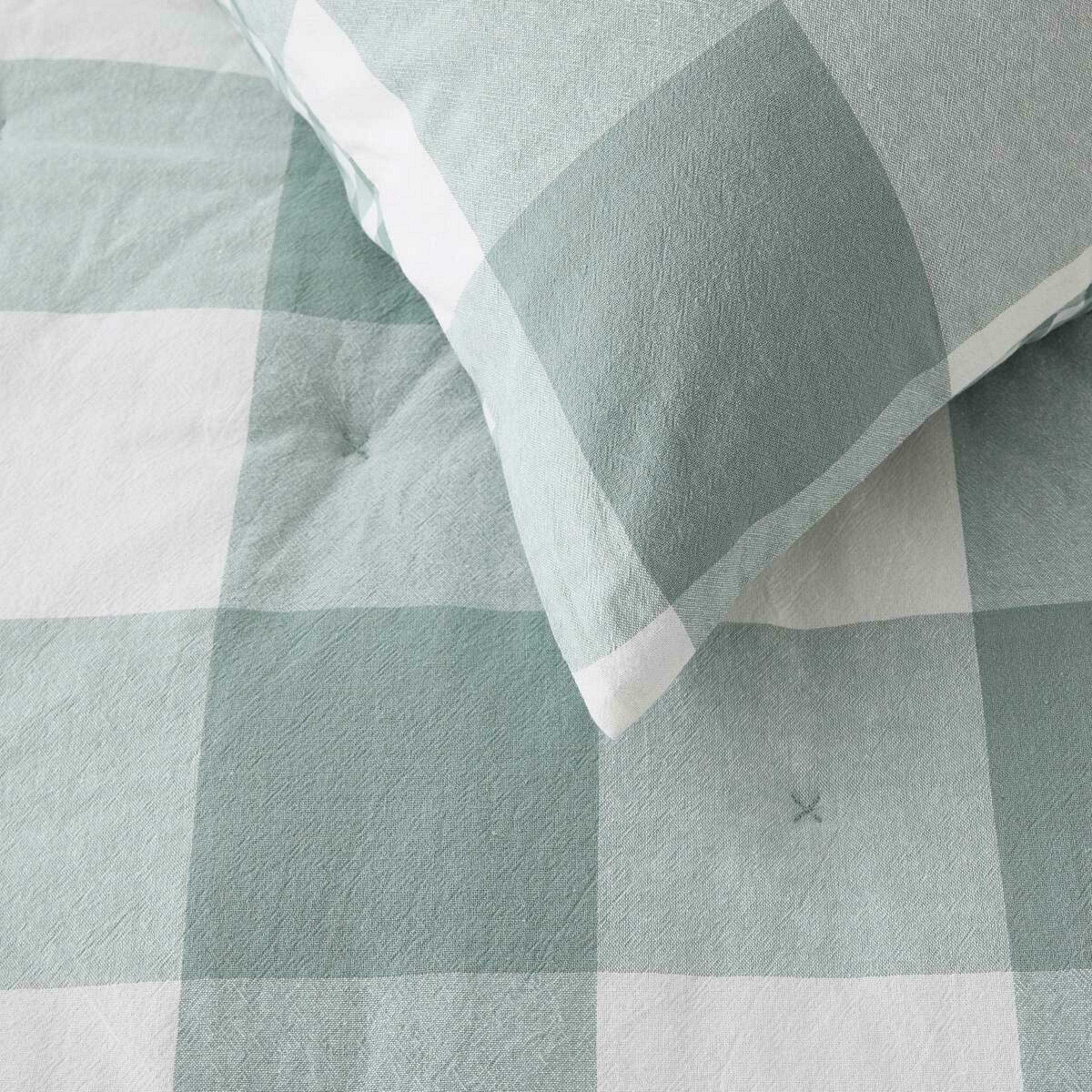 5 Check Cotton Cover Reversible Comforter Set - Queen Bed, Green and White, 5 of 7