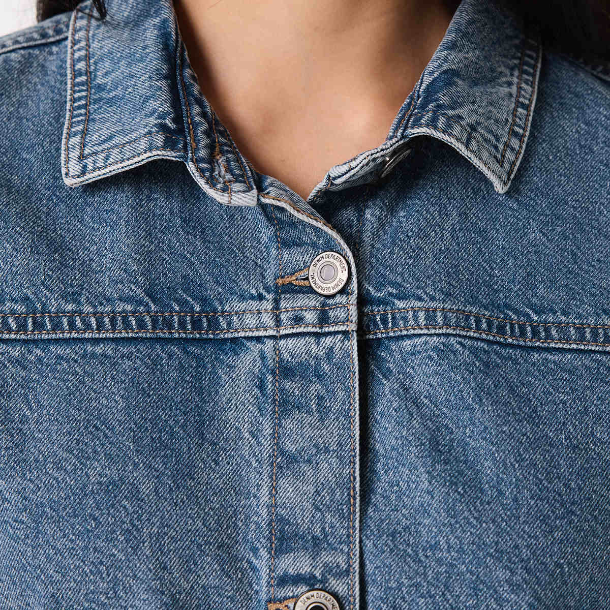 Short Sleeve Denim Button Front Mini Dress Kmart