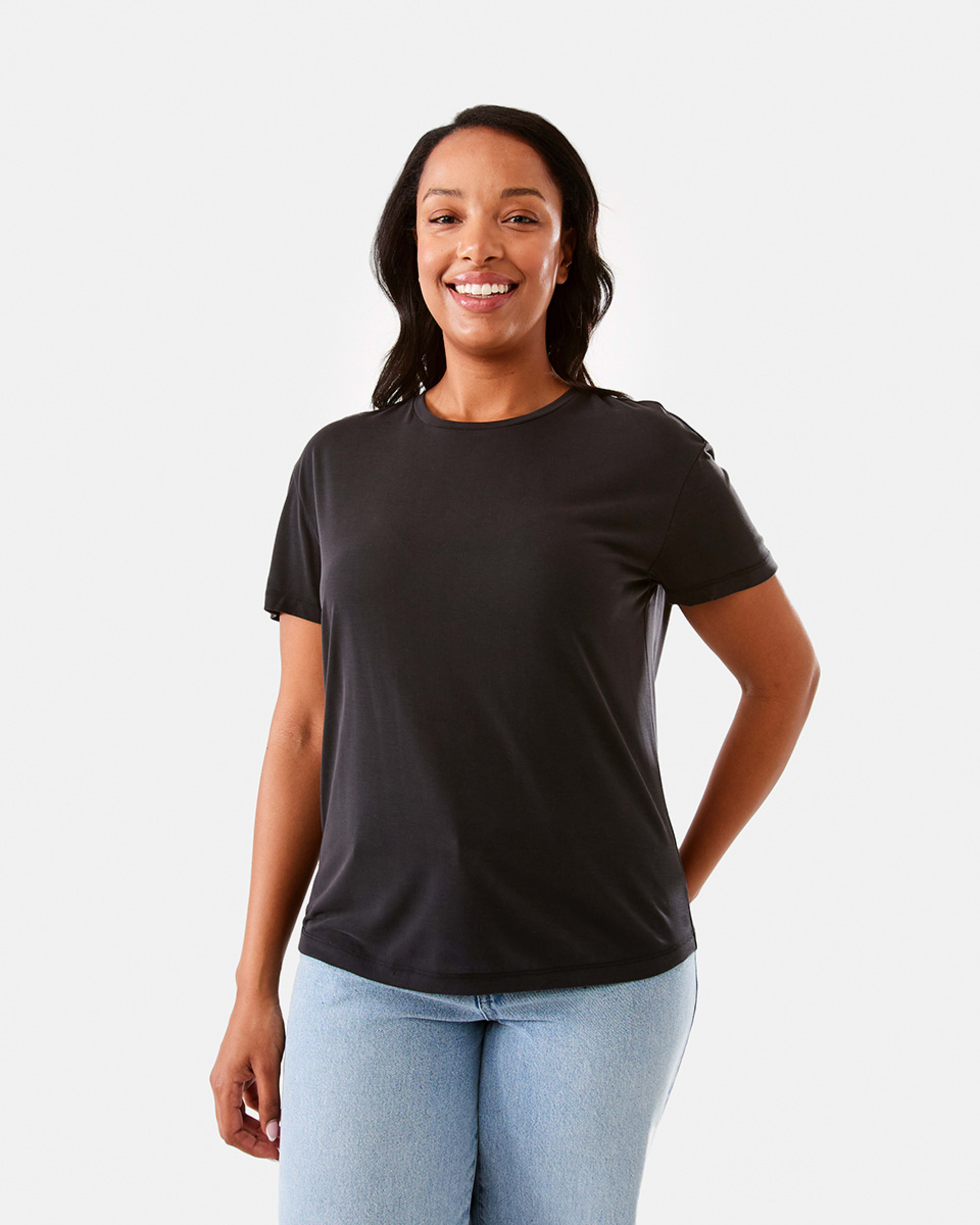 1 Short Sleeve Drape T-shirt Black, 1 of 6