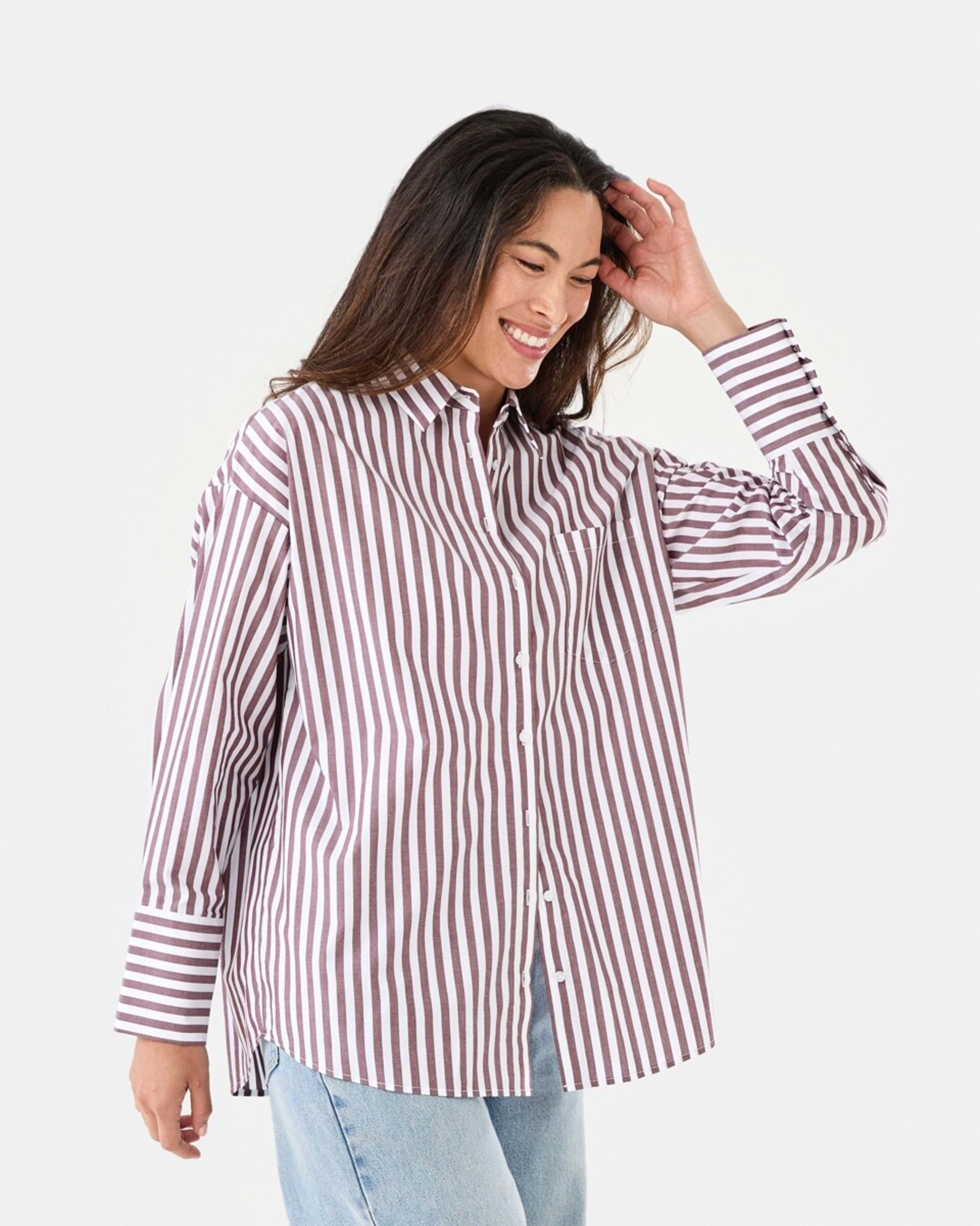 3 Long Sleeve Oversized Cotton Shirt Deep Strpe, 3 of 8