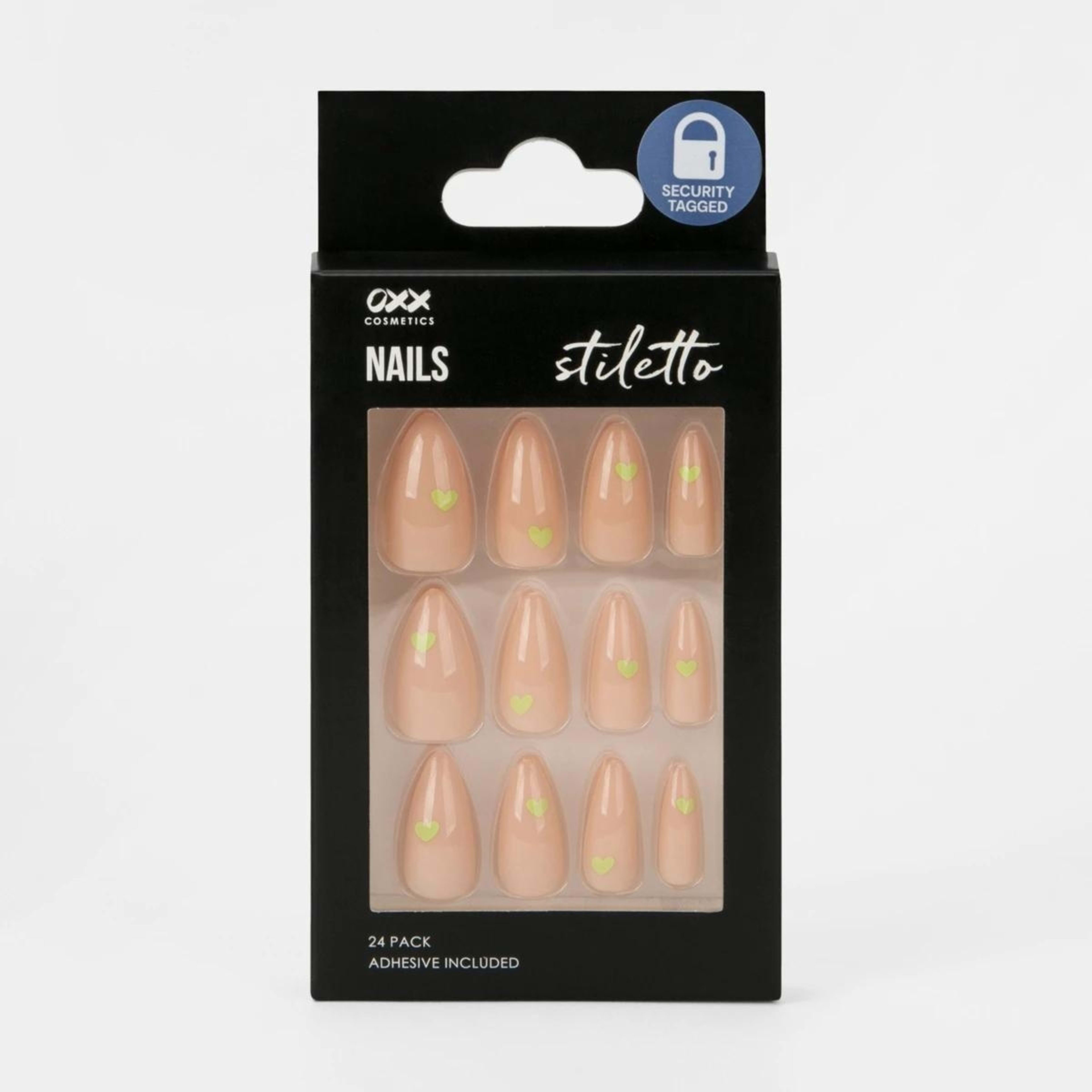 1 OXX Cosmetics 24 Pack False Nails with Adhesive - Stiletto Shape, Neon Heart, 1 of 5