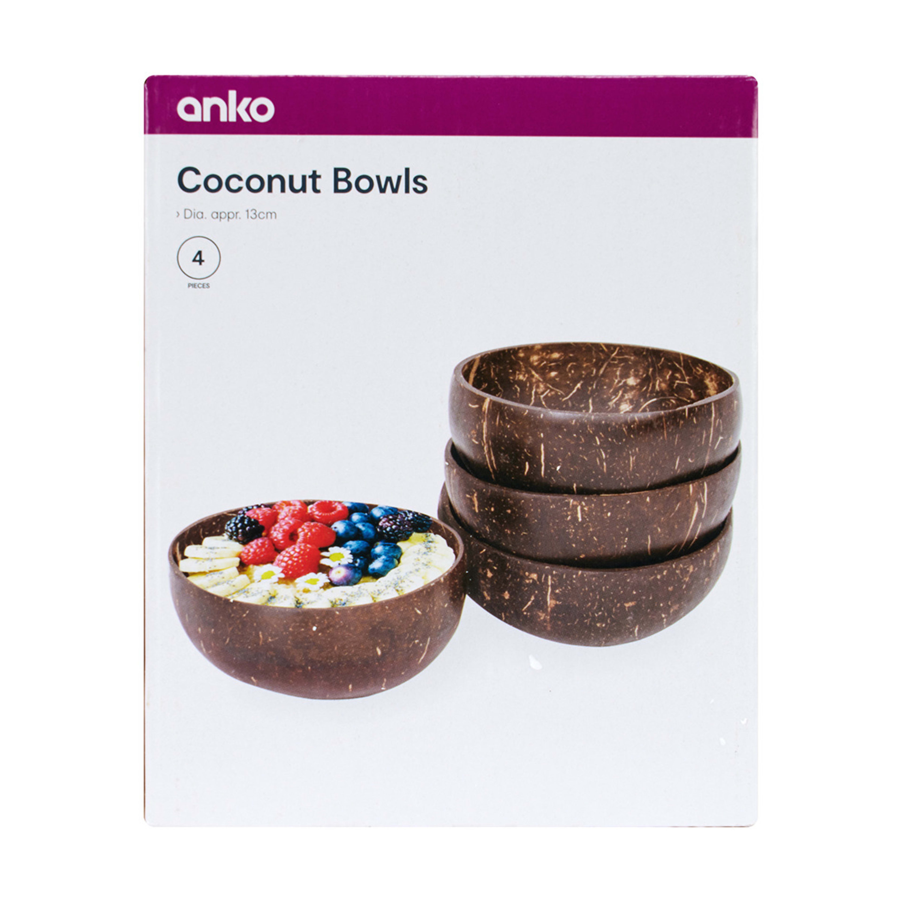 4 Pack Brown Coconut Bowls Kmart