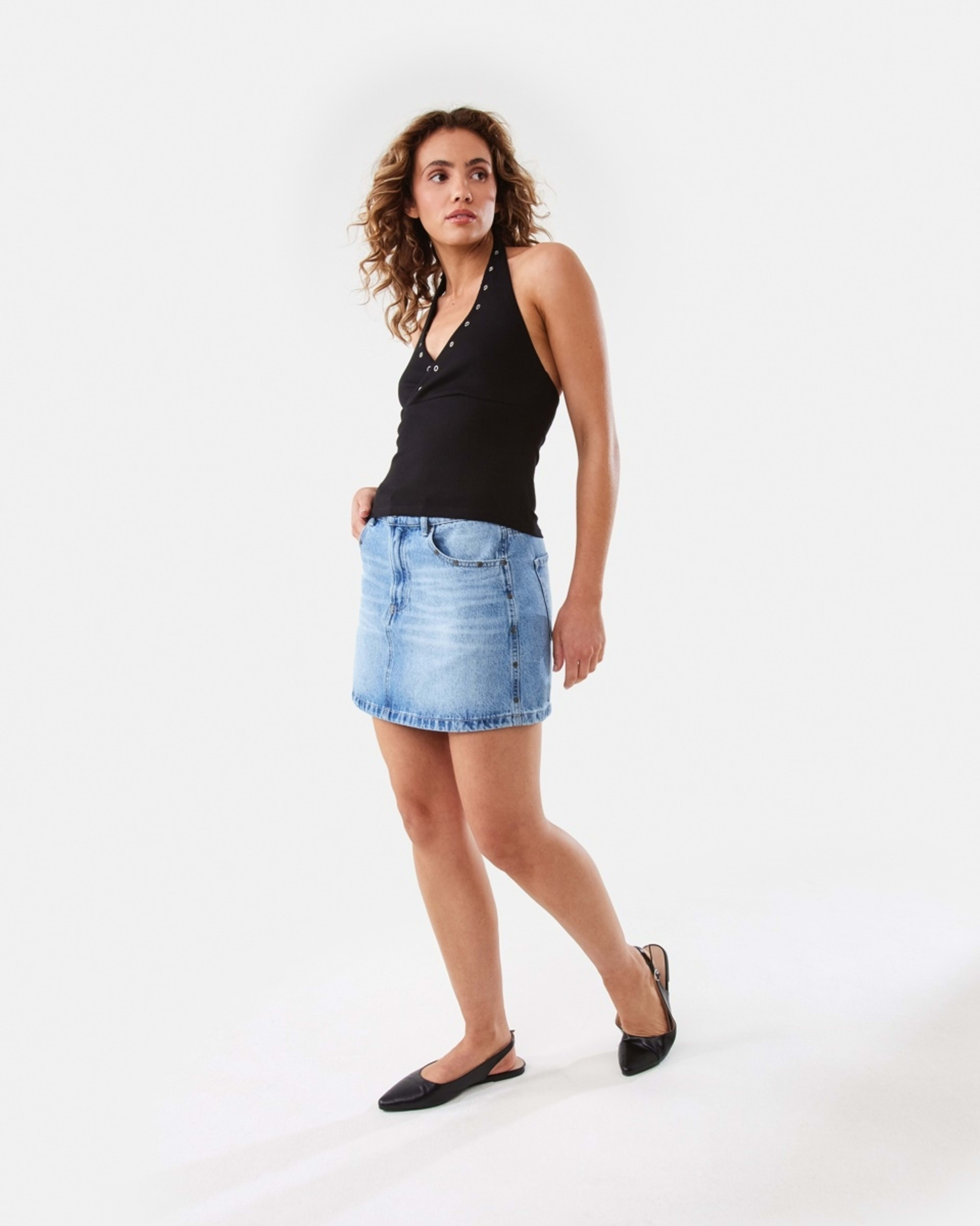 3 Sleeveless Stud Detail Halter Top Black, 3 of 6