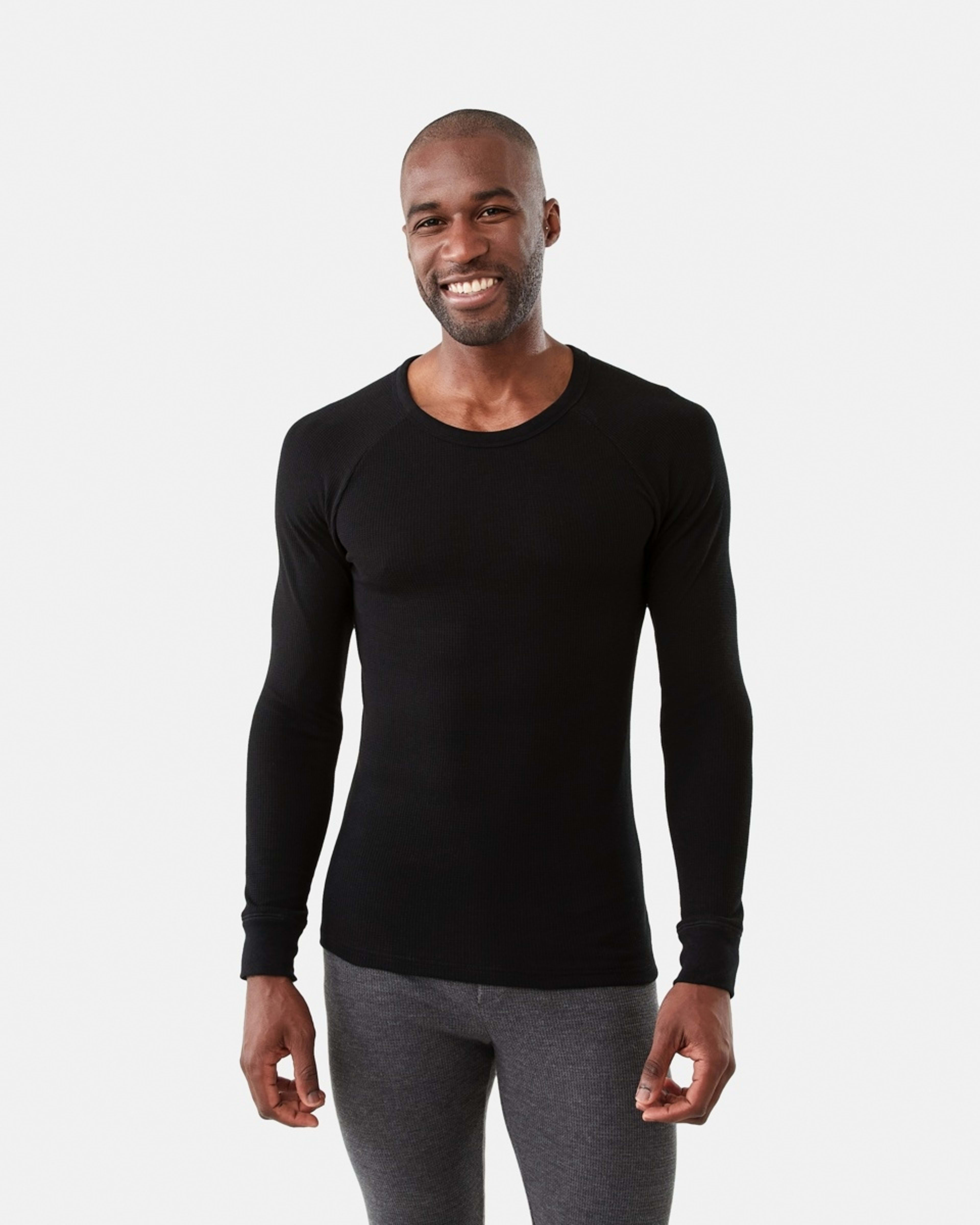 1 Long Sleeve Mini Waffle Thermal Top Black