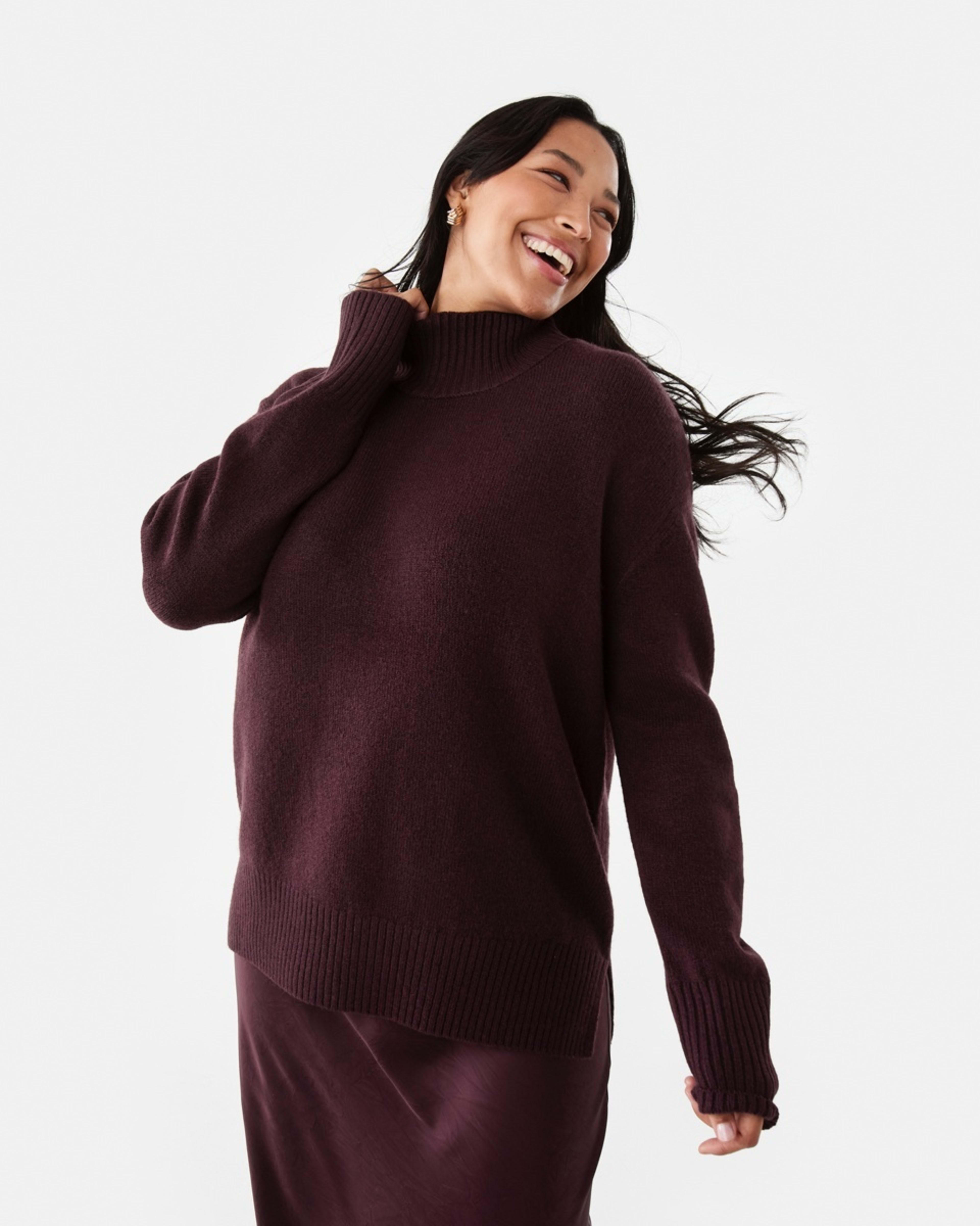 1 Funnel Split Hem Jumper Mulberry