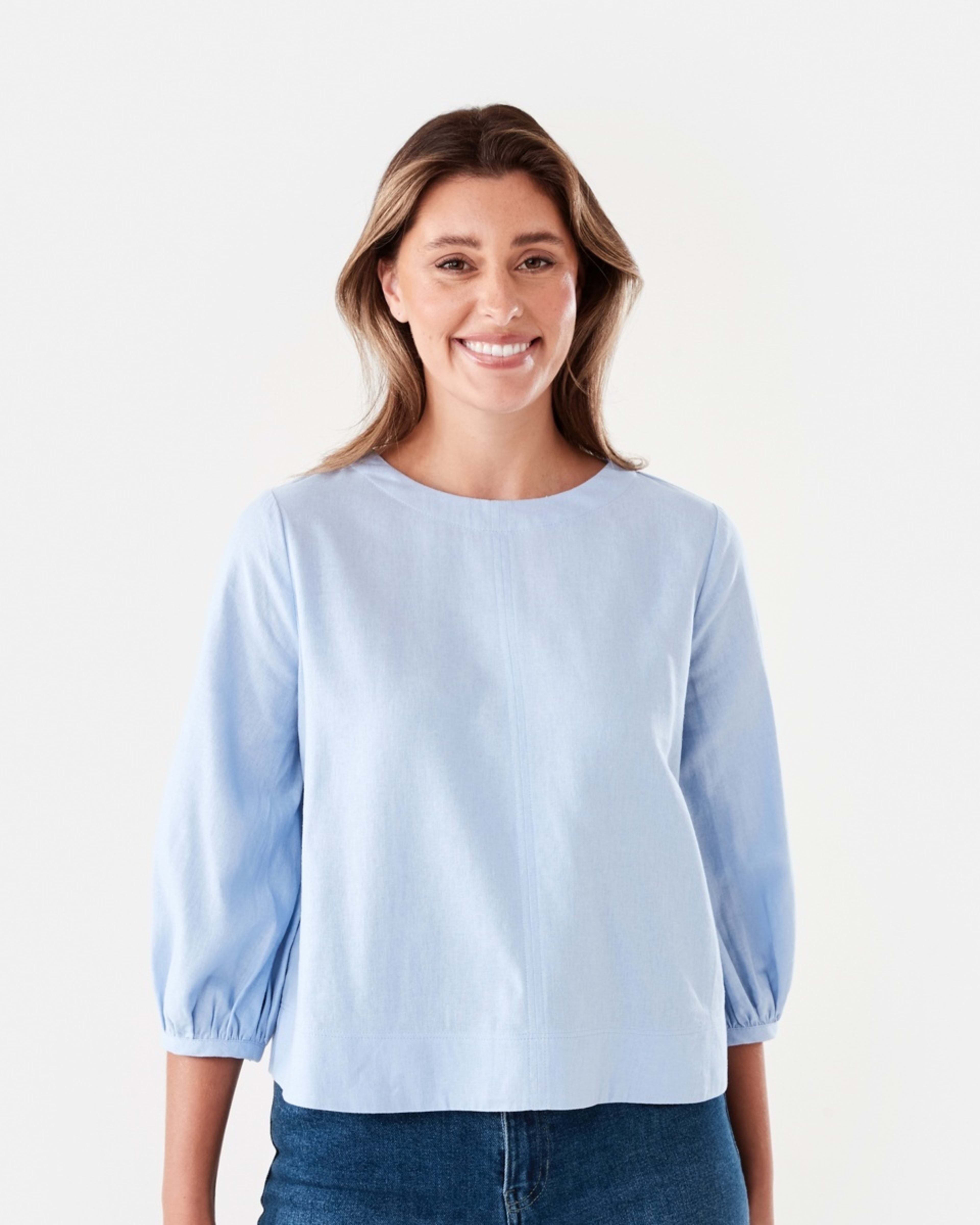 1 Long Sleeve Linen Blend Top BRUNI BLUE