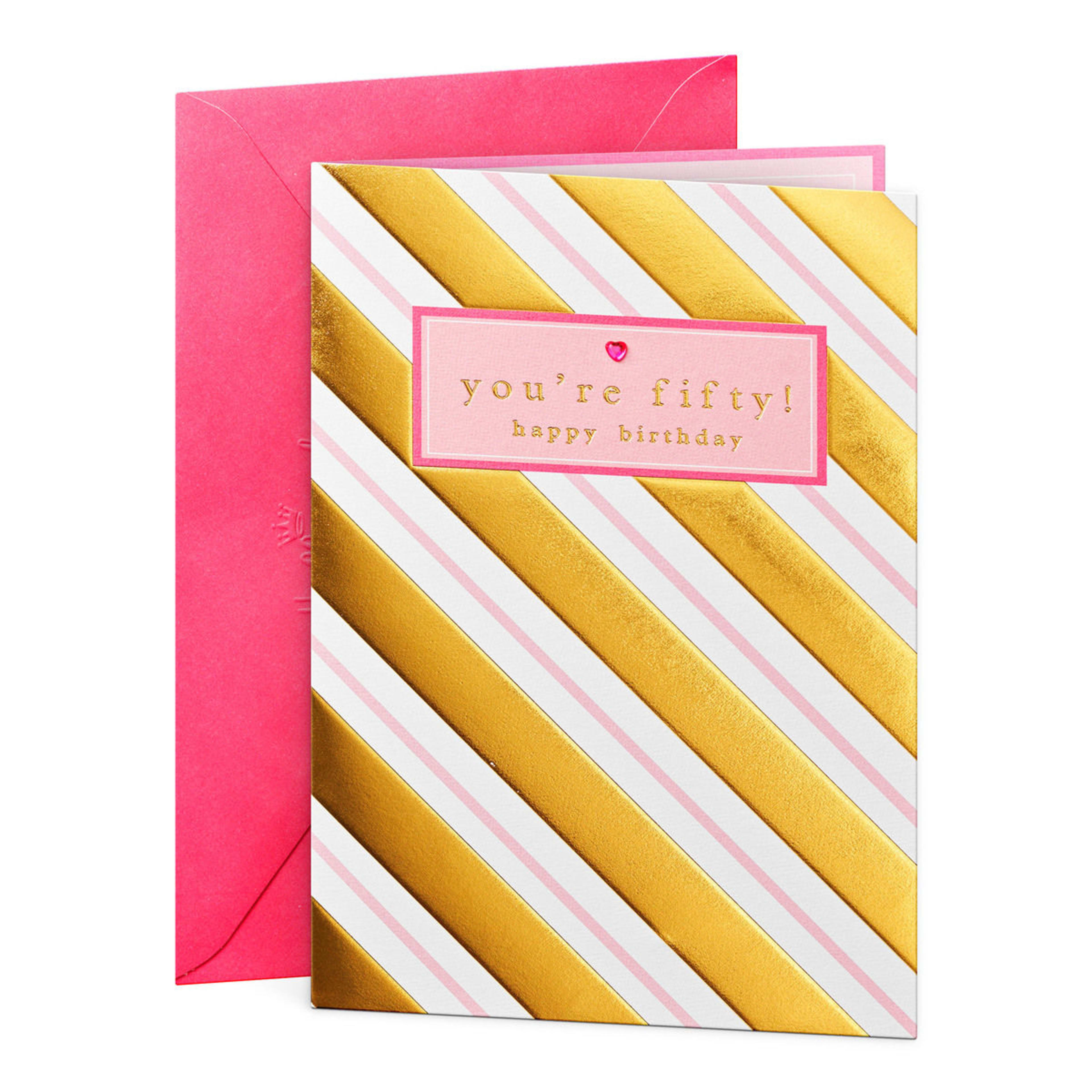 1 Hallmark Birthday Card for Her Age 50 - Gold Stripes