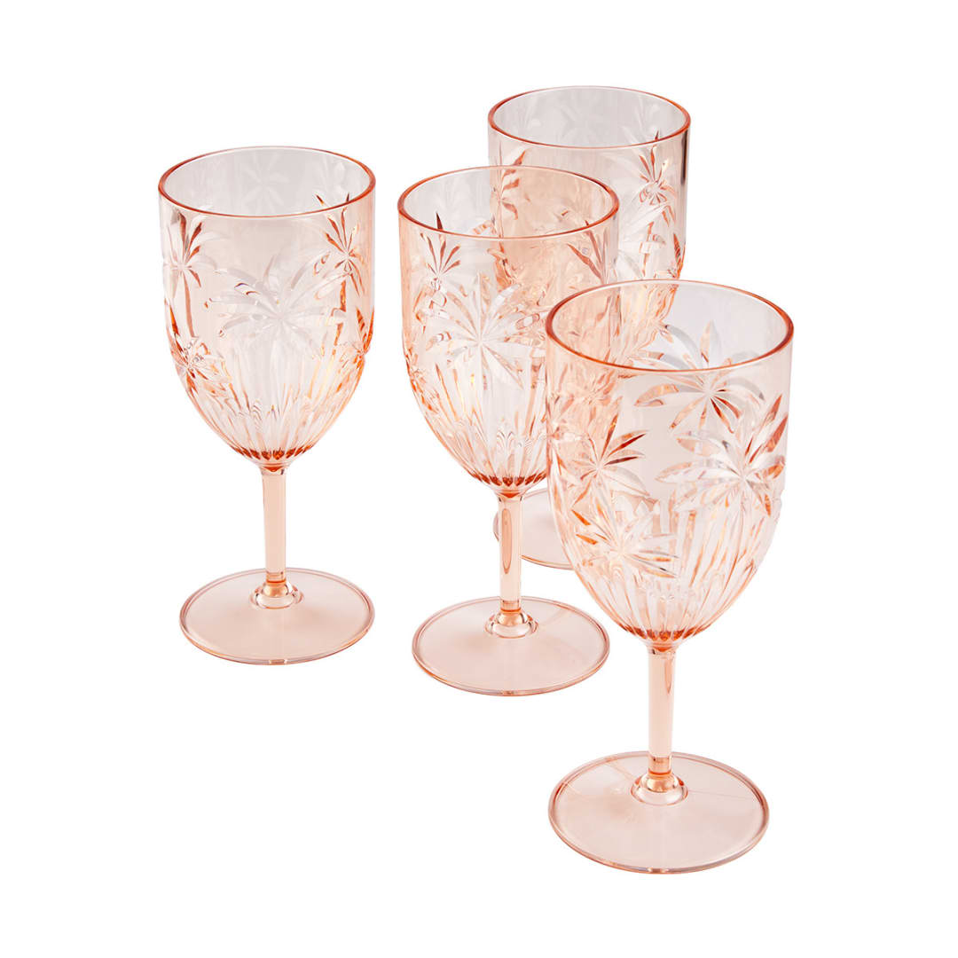 4 Pink Palm Acrylic Wine Glasses Kmart