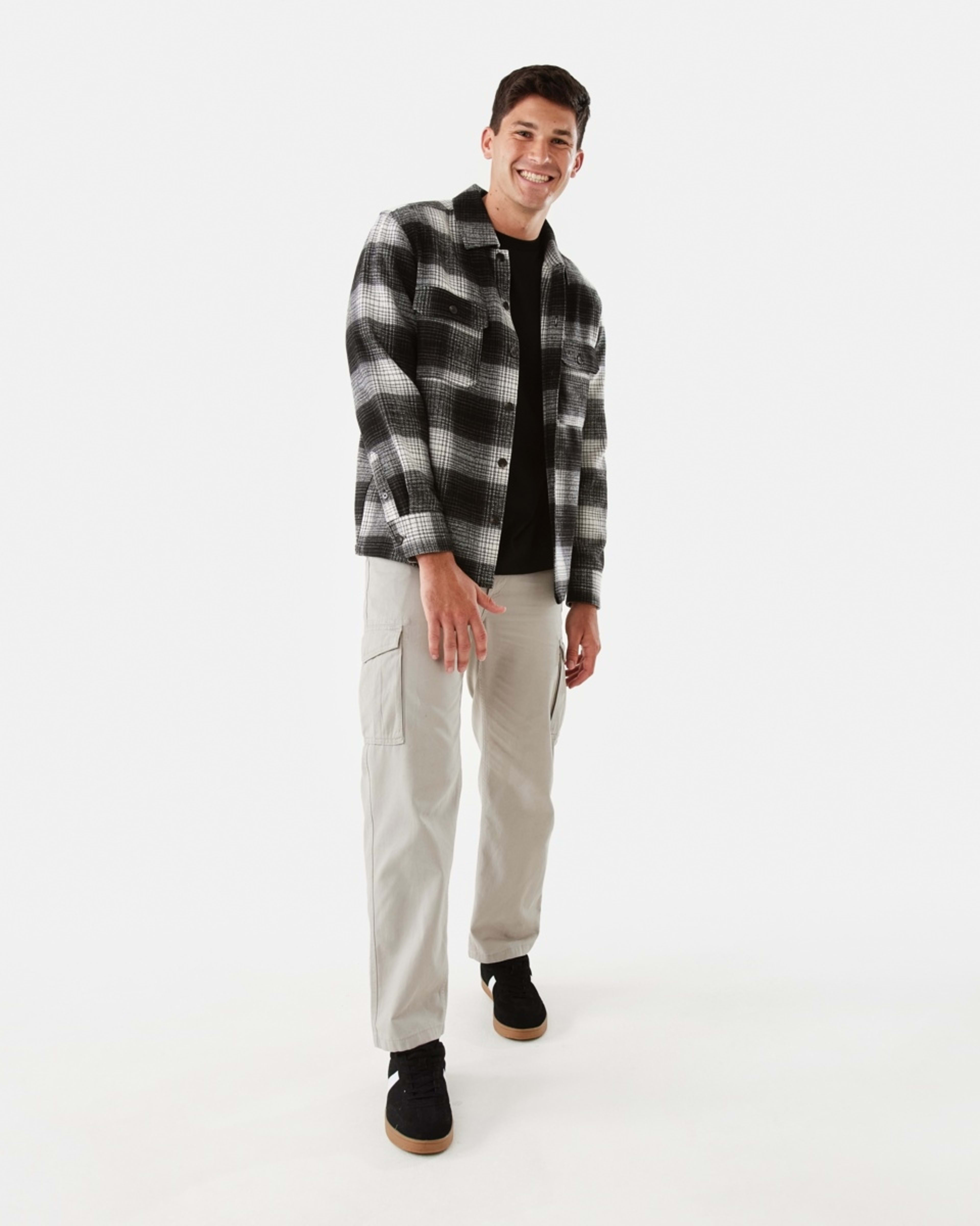 2 Long Sleeve Check Overshirt Blk Check, 2 of 8
