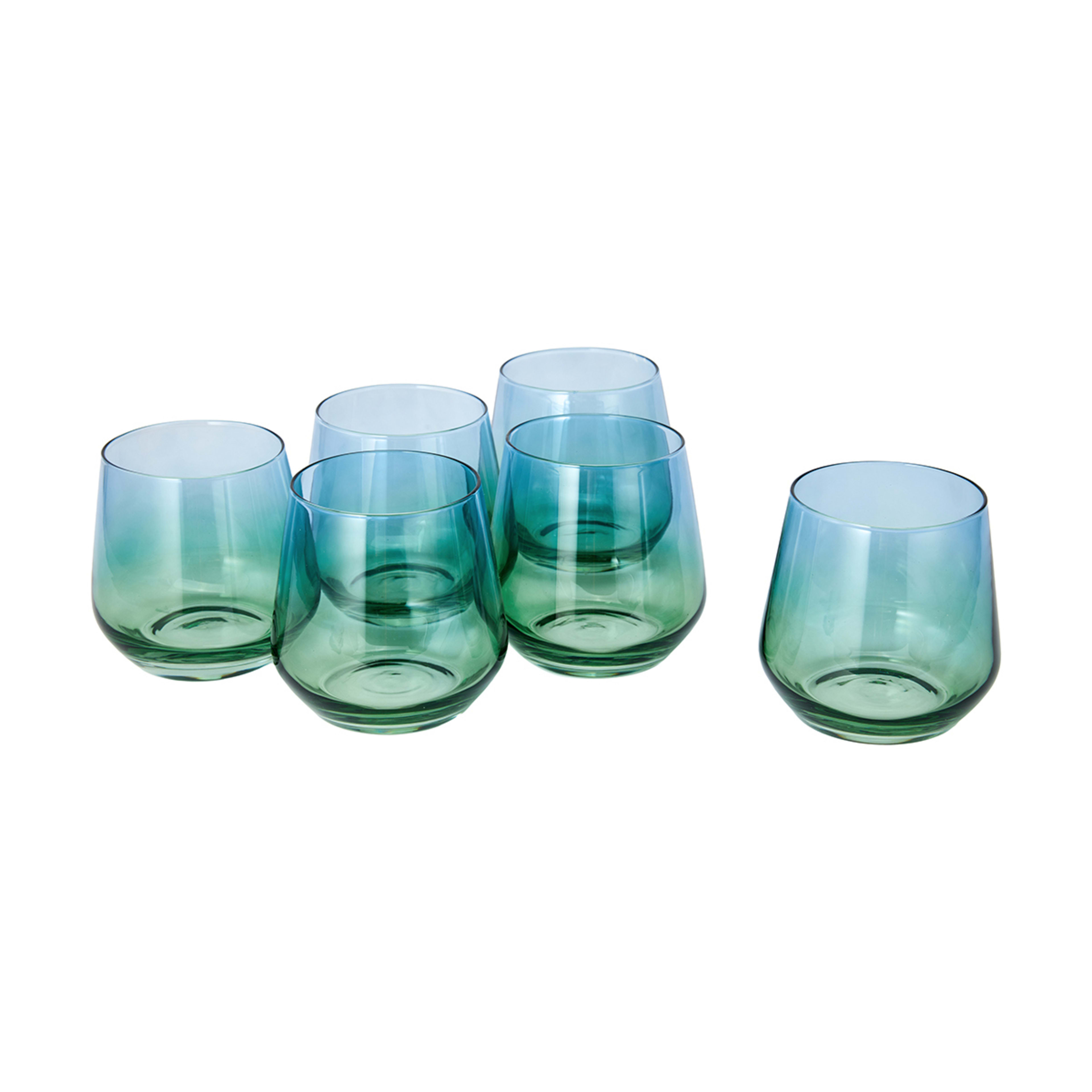 6 Two Tone Blue and Green Stemless Glasses Kmart