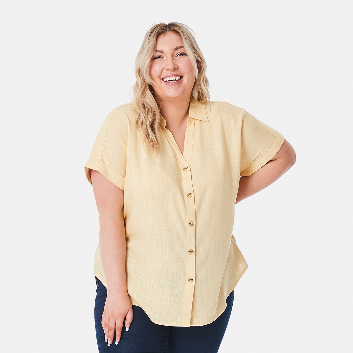 Curve Short Sleeve Textured Shirt - Kmart