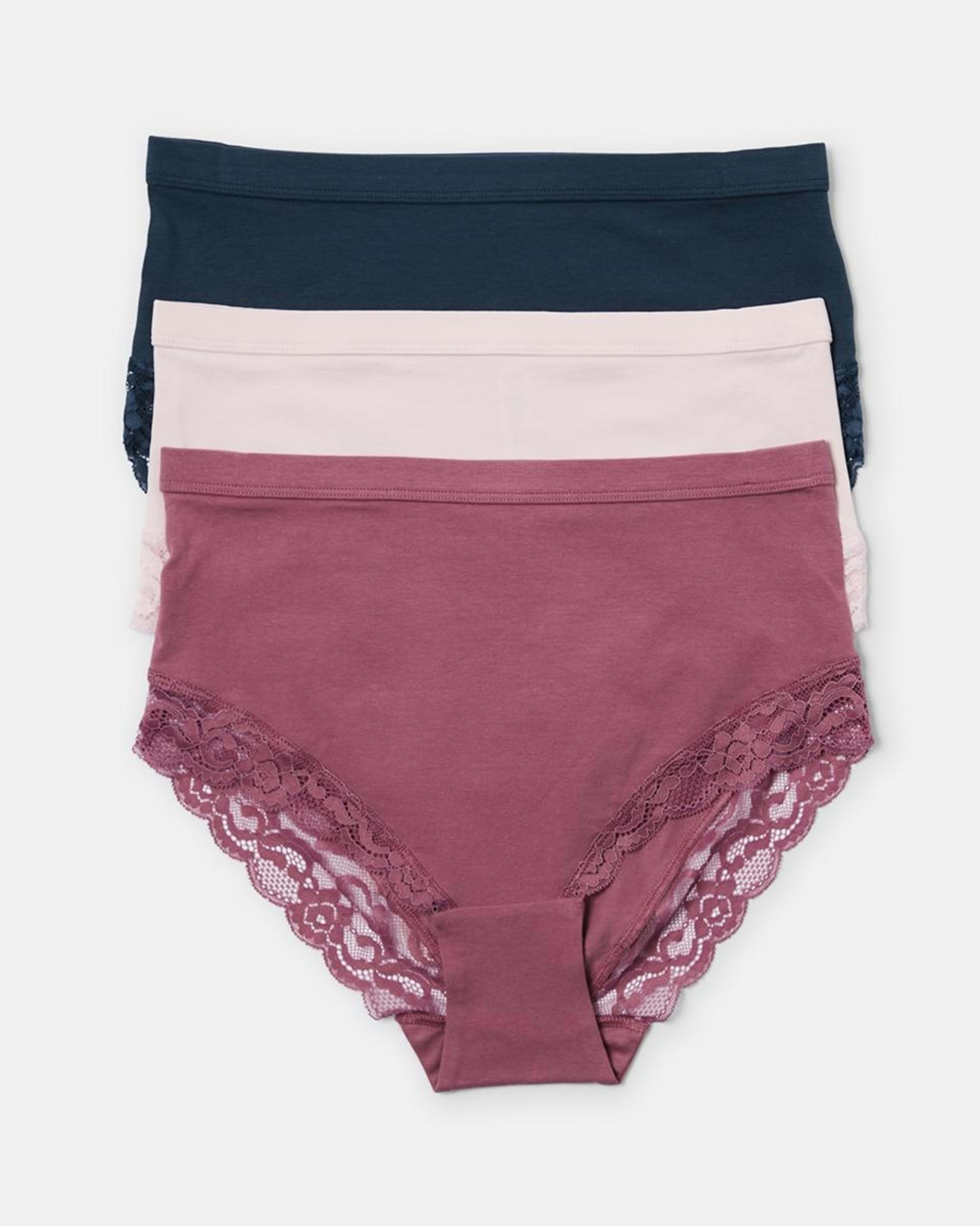 1 3 Pack Cotton Stretch Lace Trim Full Briefs Tp Bp Dn