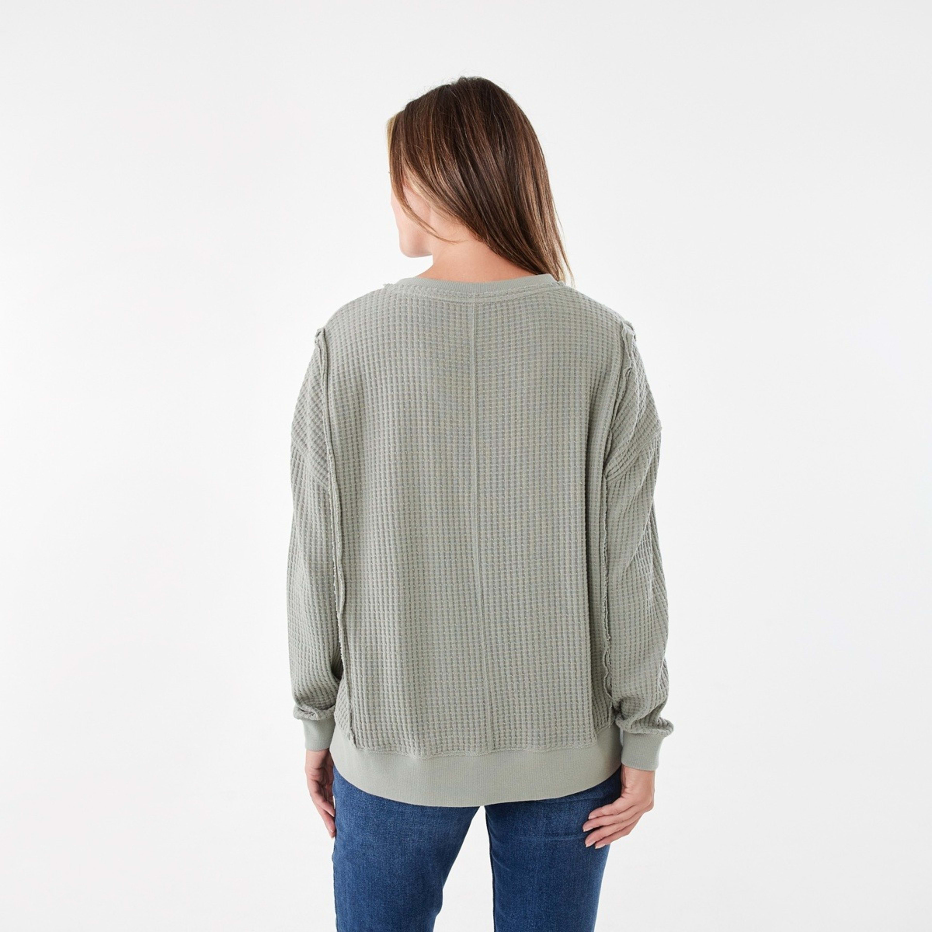 3 Long Sleeve Waffle V-Neck Top Soft Khaki, 3 of 6