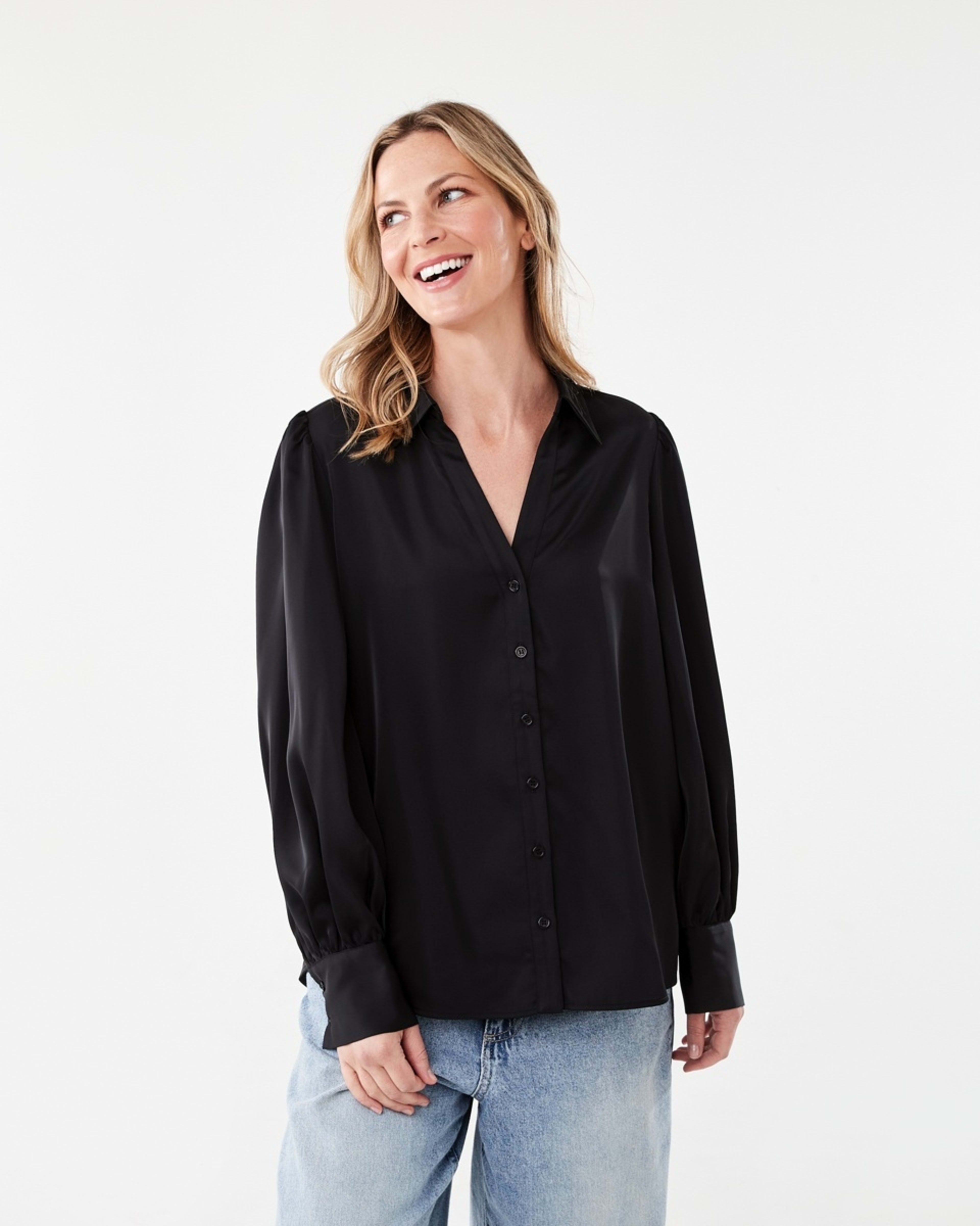 1 Long Sleeve Satin Shirt Black