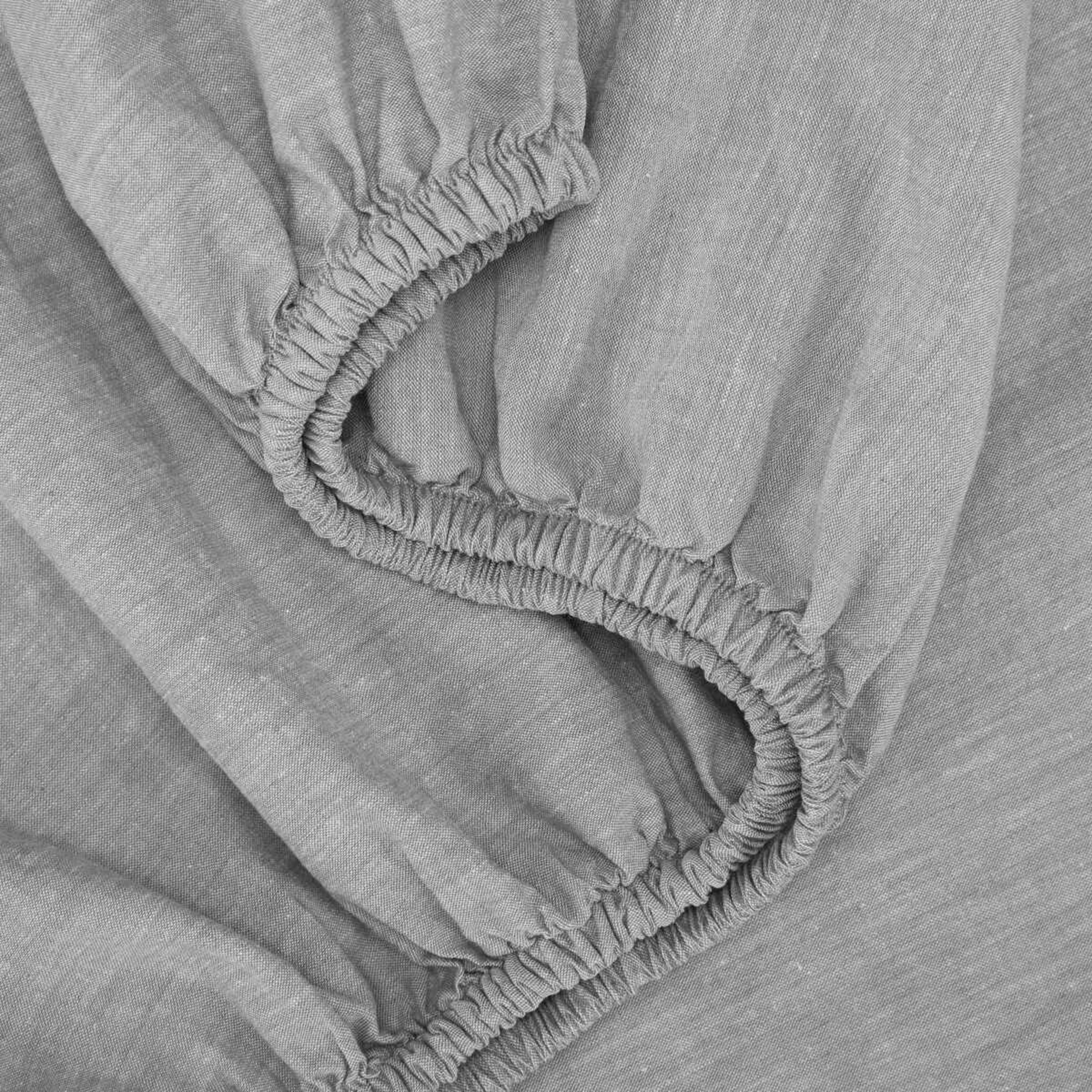 3 Stonewashed Chambray Cotton Sheet Set - Queen Bed, Grey, 3 of 7
