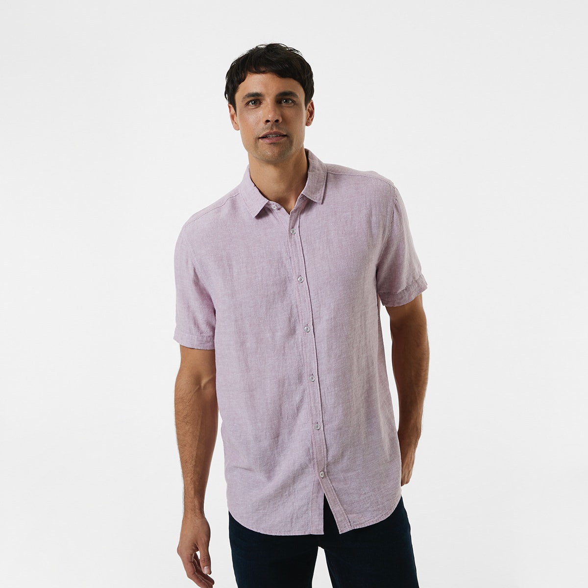 Short Sleeve Solid Linen Blend Shirt - Kmart