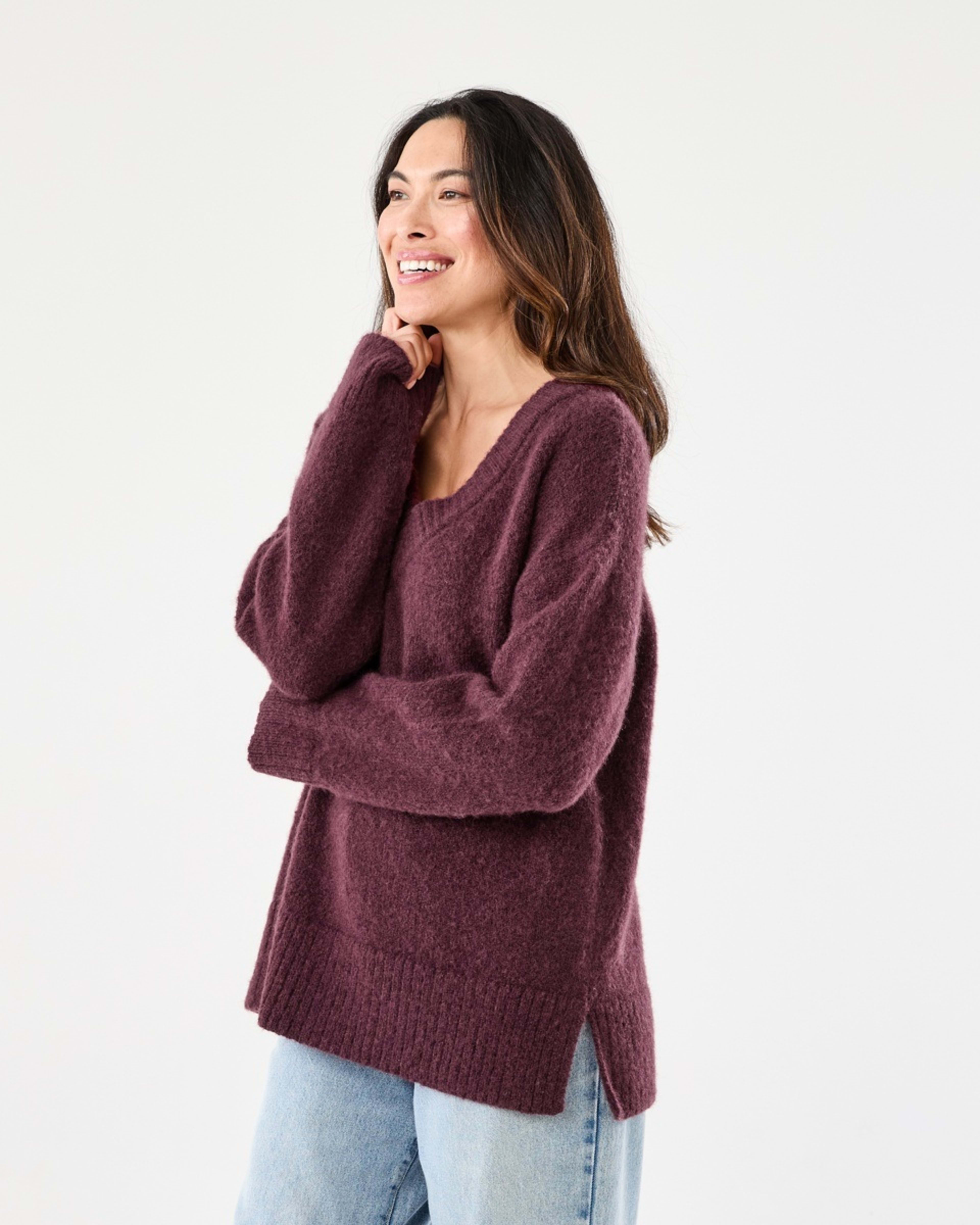 2 Fluffy V-Neck Jumper Mulberry, 2 of 6