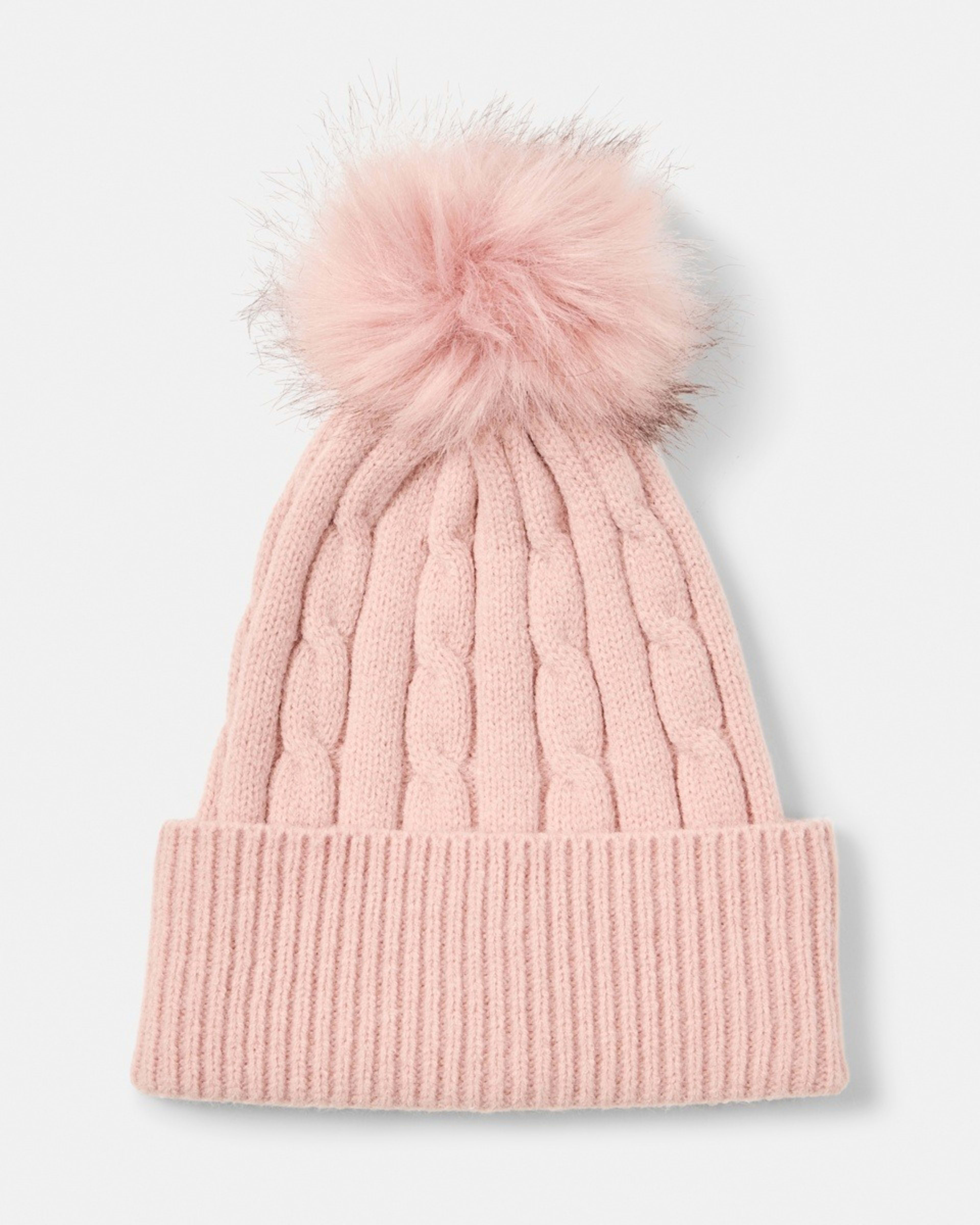 1 Cable Pom Pom Beanie Rose Pink, 1 of 4