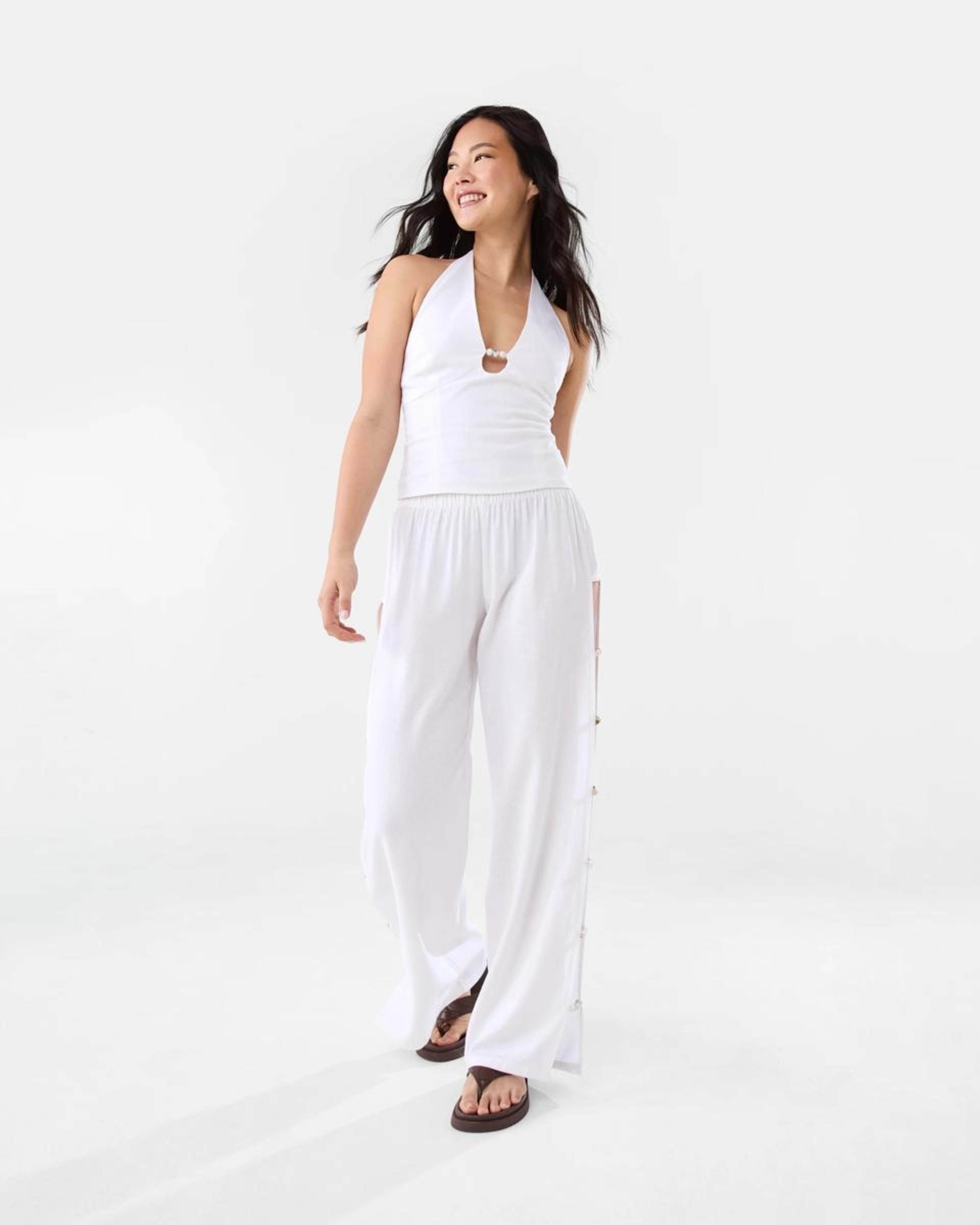 2 Linen Blend Beaded Pants White, 2 of 10