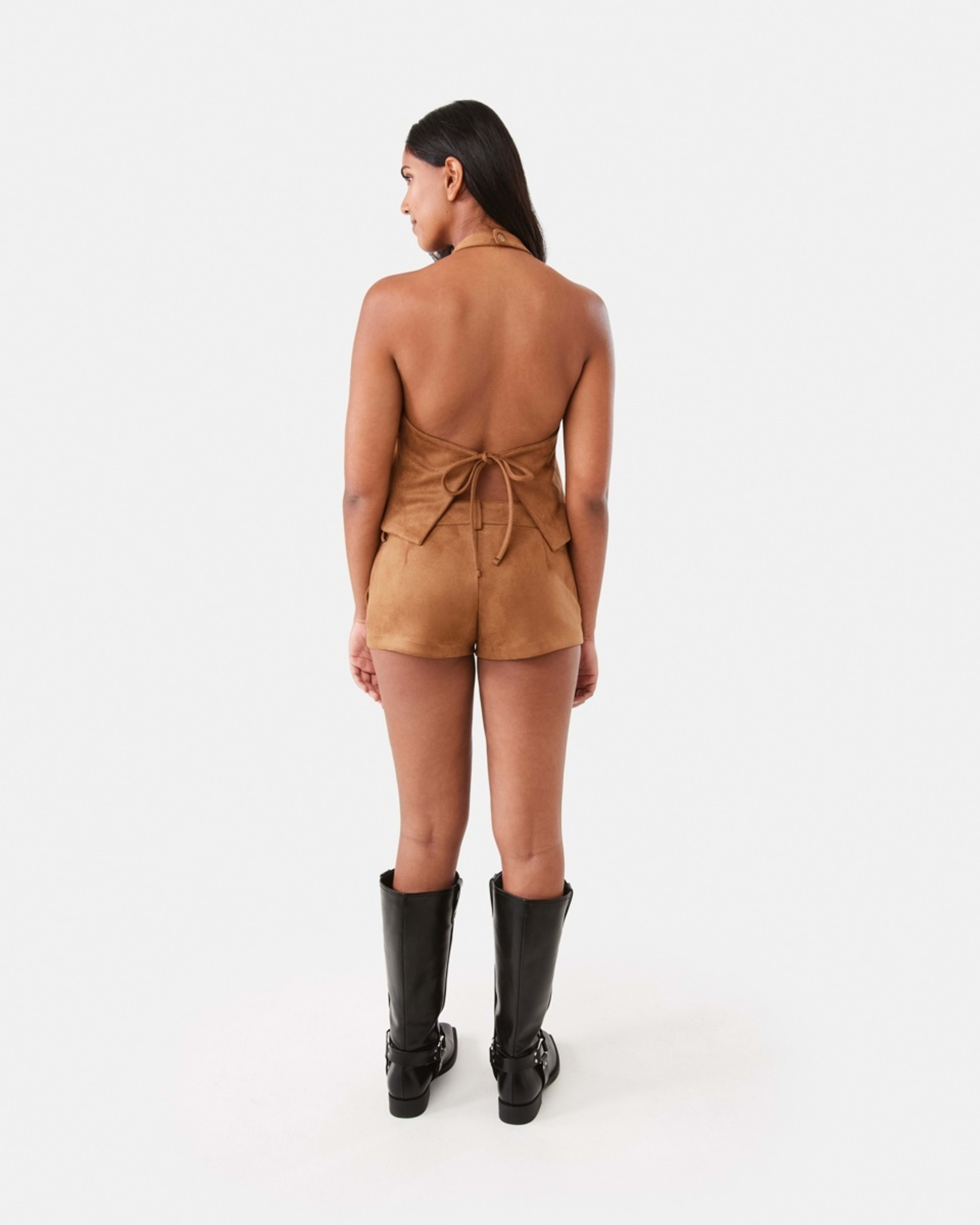 6 Sleeveless Halter Suede Top DEEP CAMEL, 6 of 10