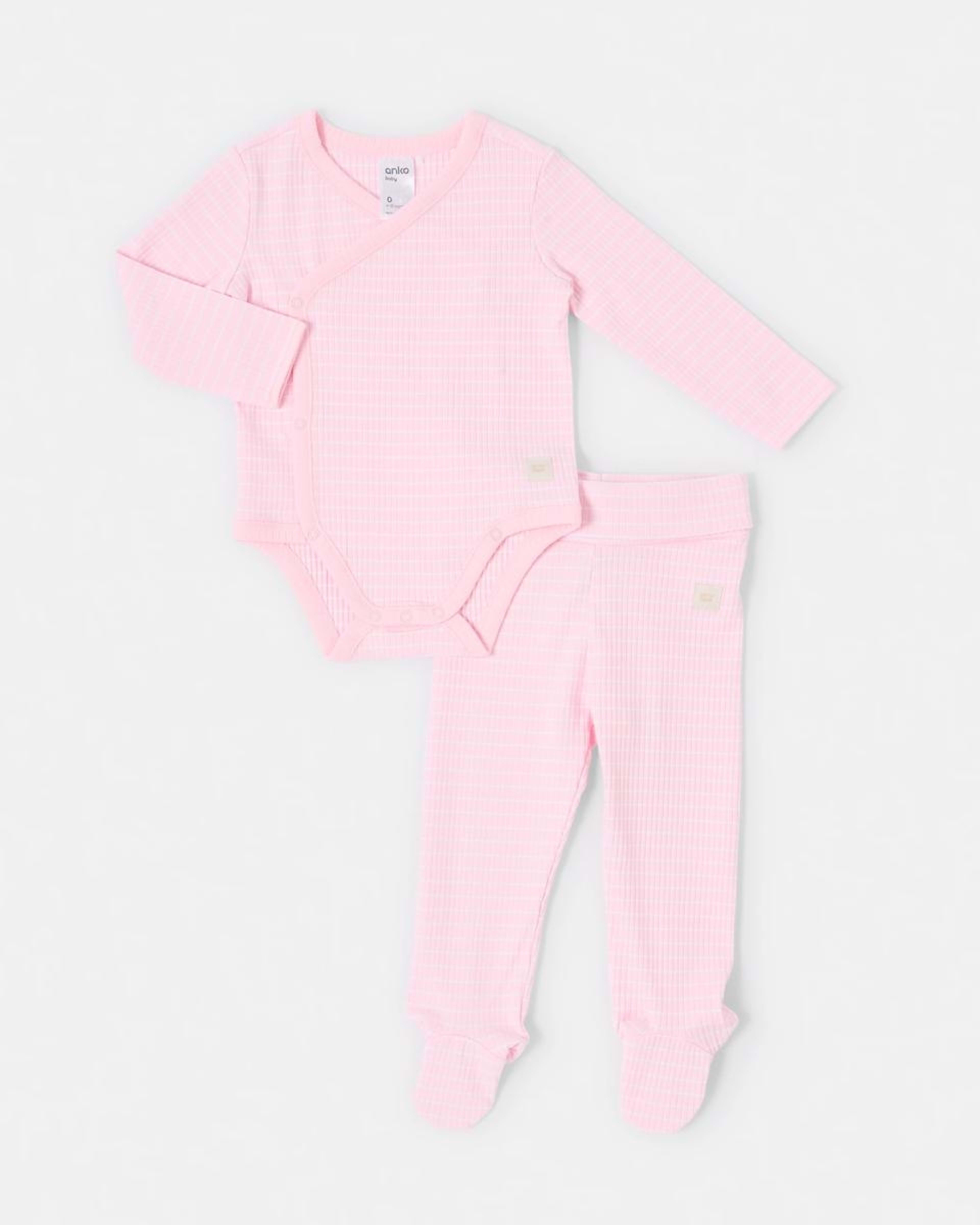 1 2 Piece Long Sleeve Wrap Newborn Set PINK STRIPE, 1 of 7