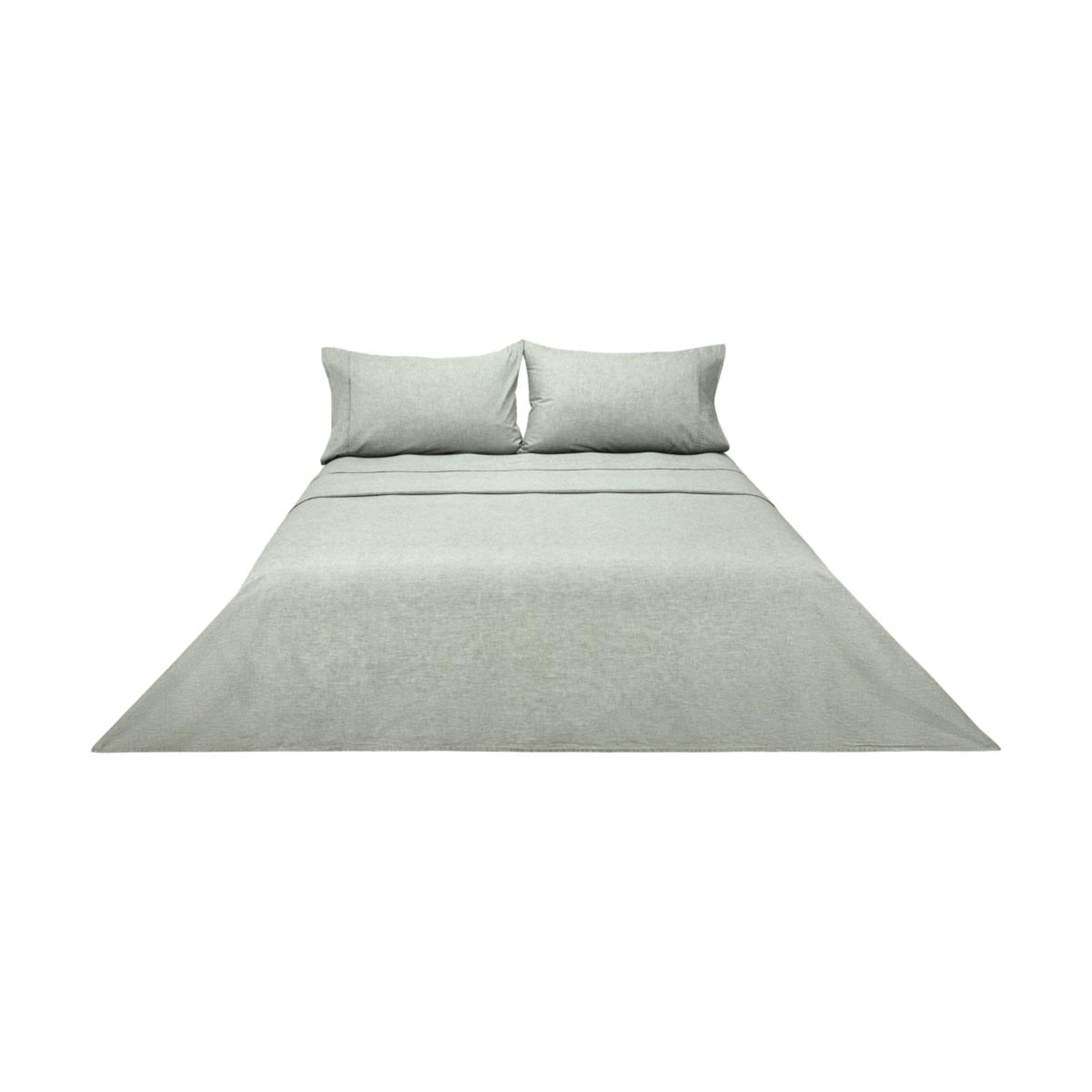 6 Stonewashed Chambray Cotton Sheet Set - Double Bed, Sage, 6 of 7
