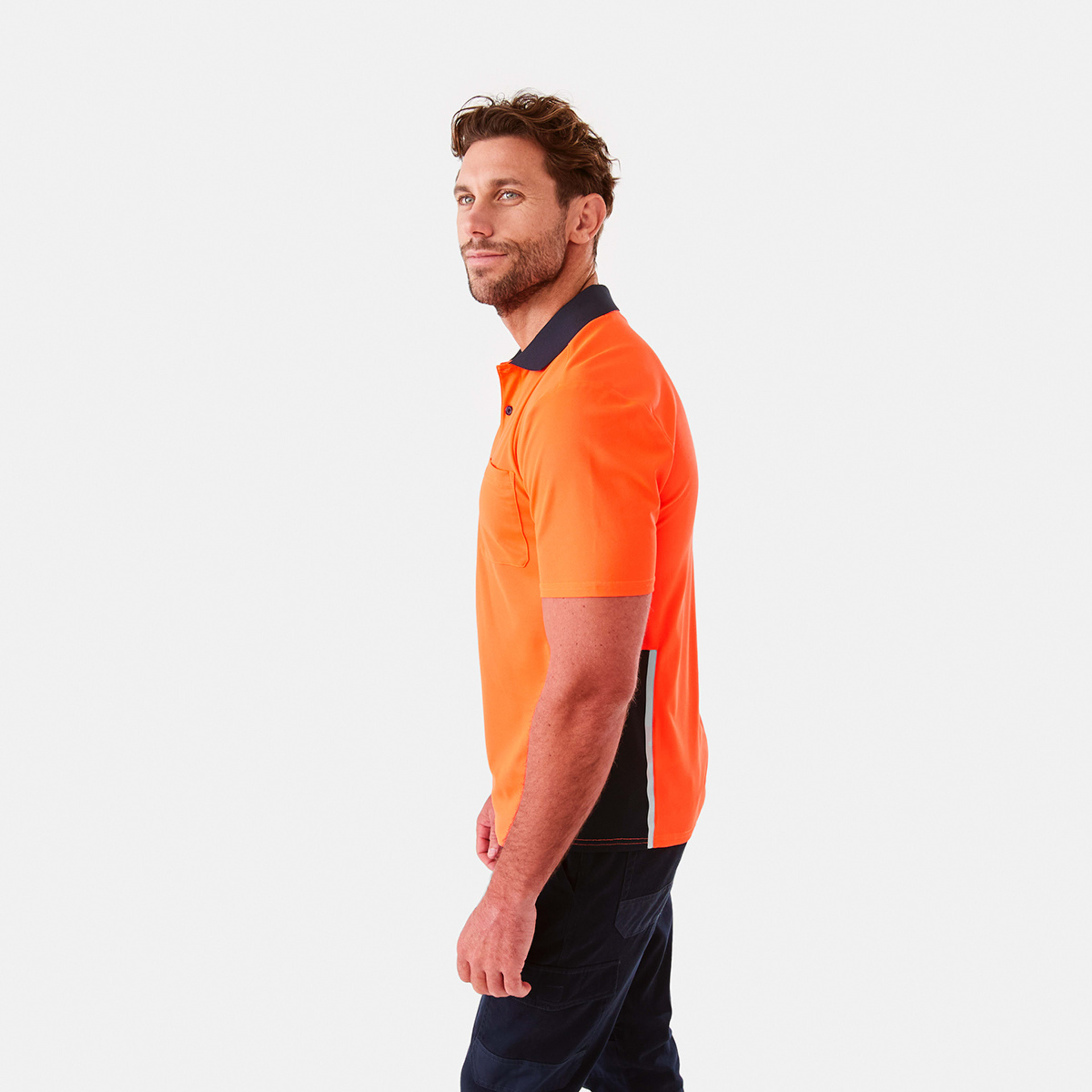 2 Workwear Short Sleeve Hi-Visibility Cool Polo Shirt Safety Orange, 2 of 7