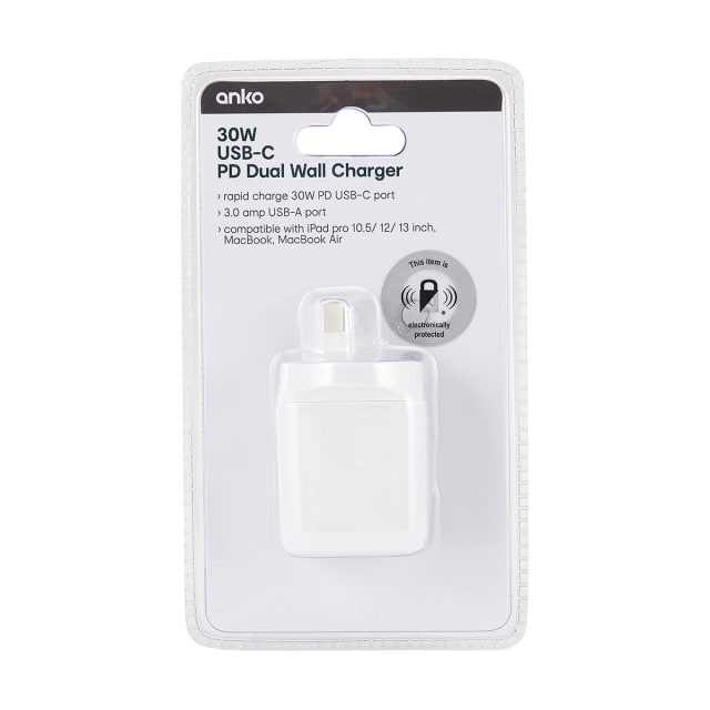 30W Wall Charger USB & USBC Kmart