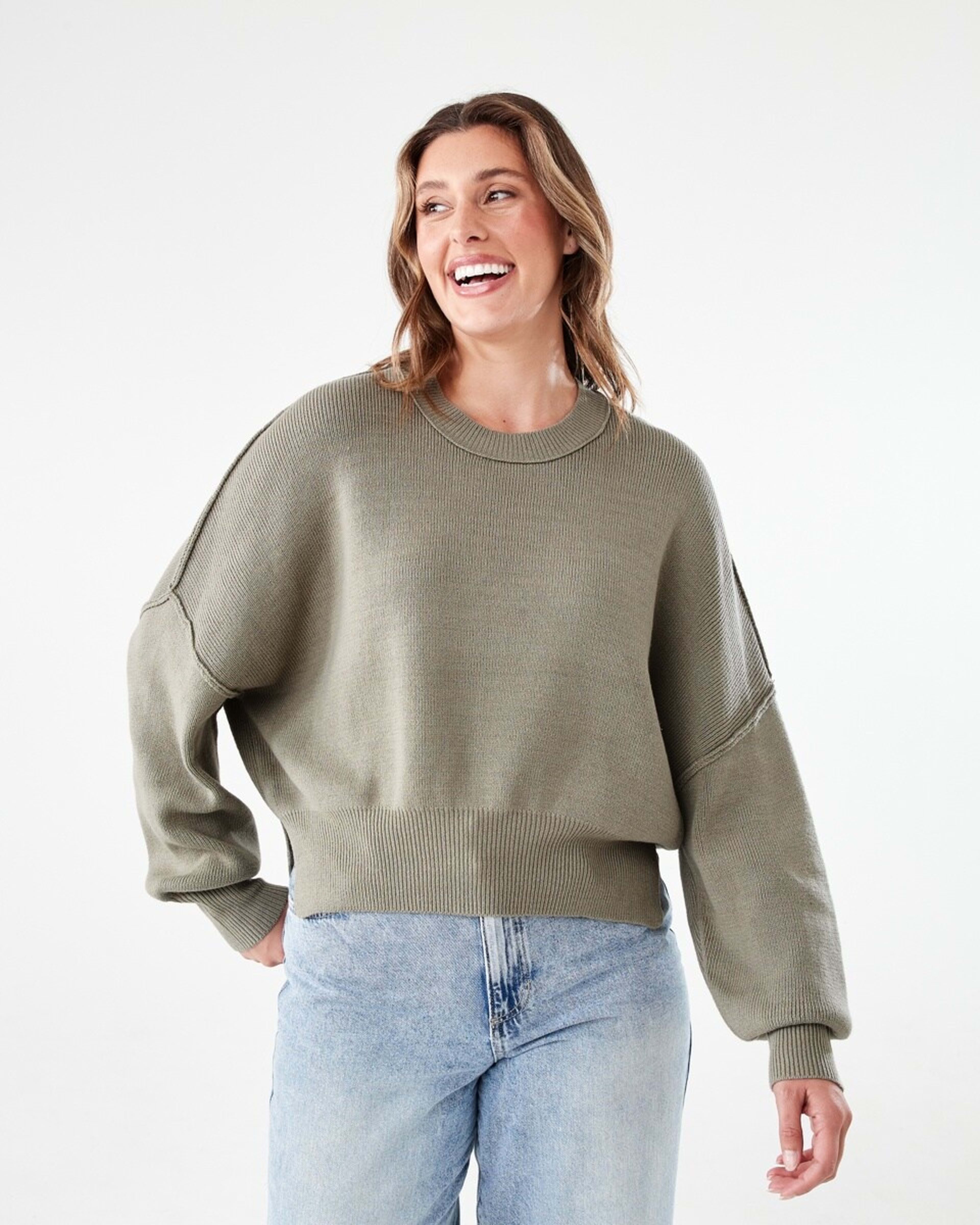 1 Oversized Crew Neck Jumper LIGHT KHAKI